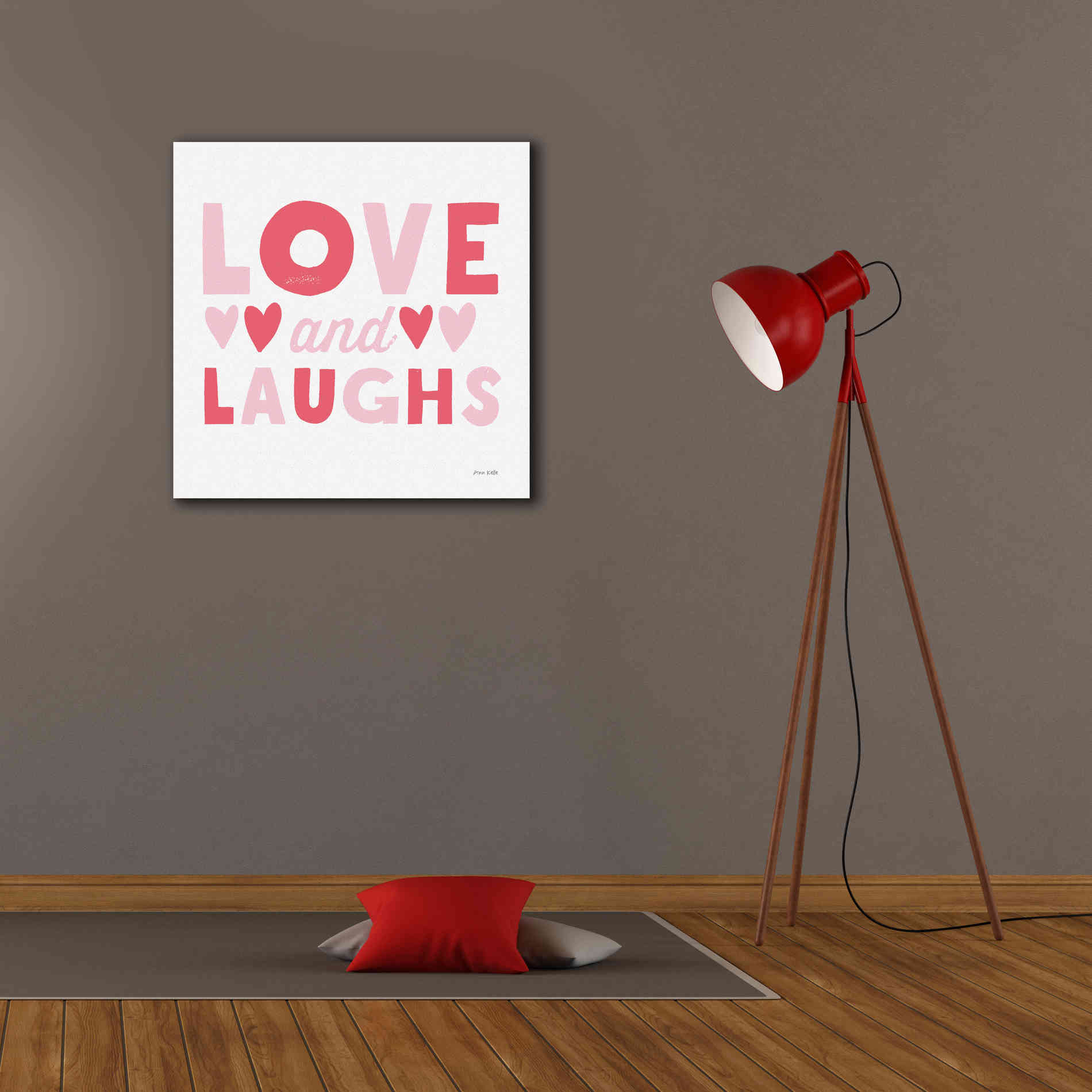 'Love and Laughs Pink' by Ann Kelle Designs, Canvas Wall Art,26 x 26