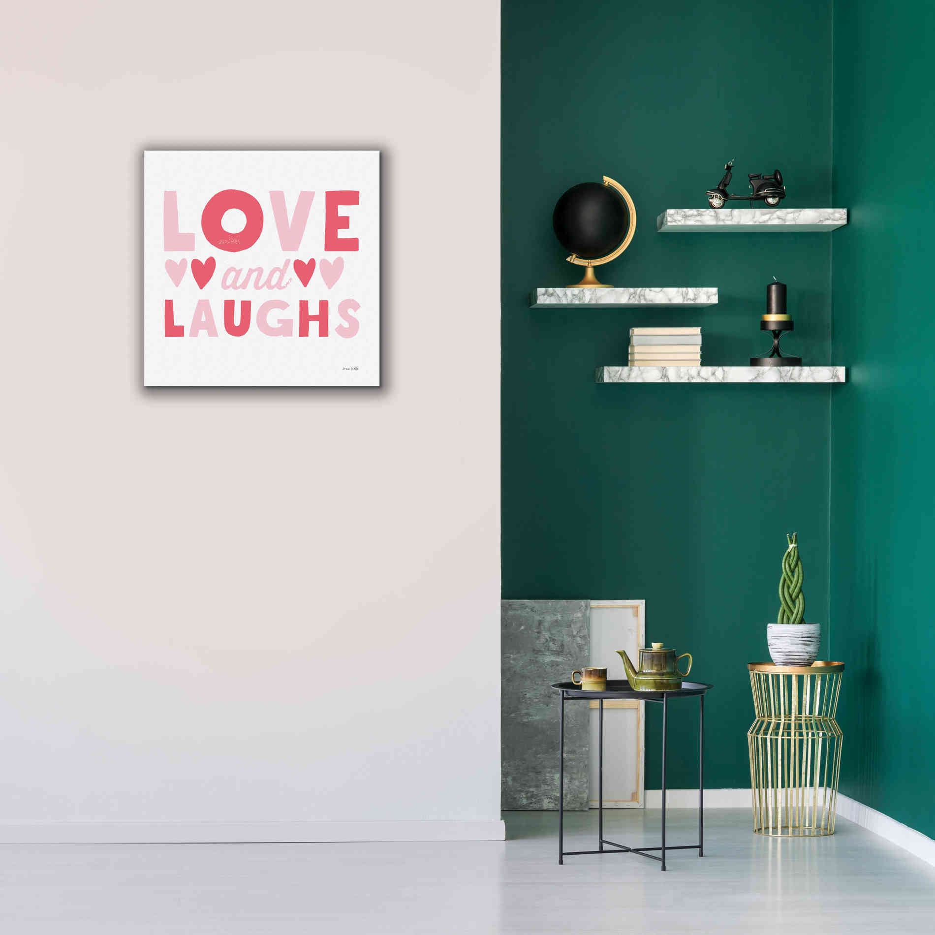 'Love and Laughs Pink' by Ann Kelle Designs, Canvas Wall Art,26 x 26