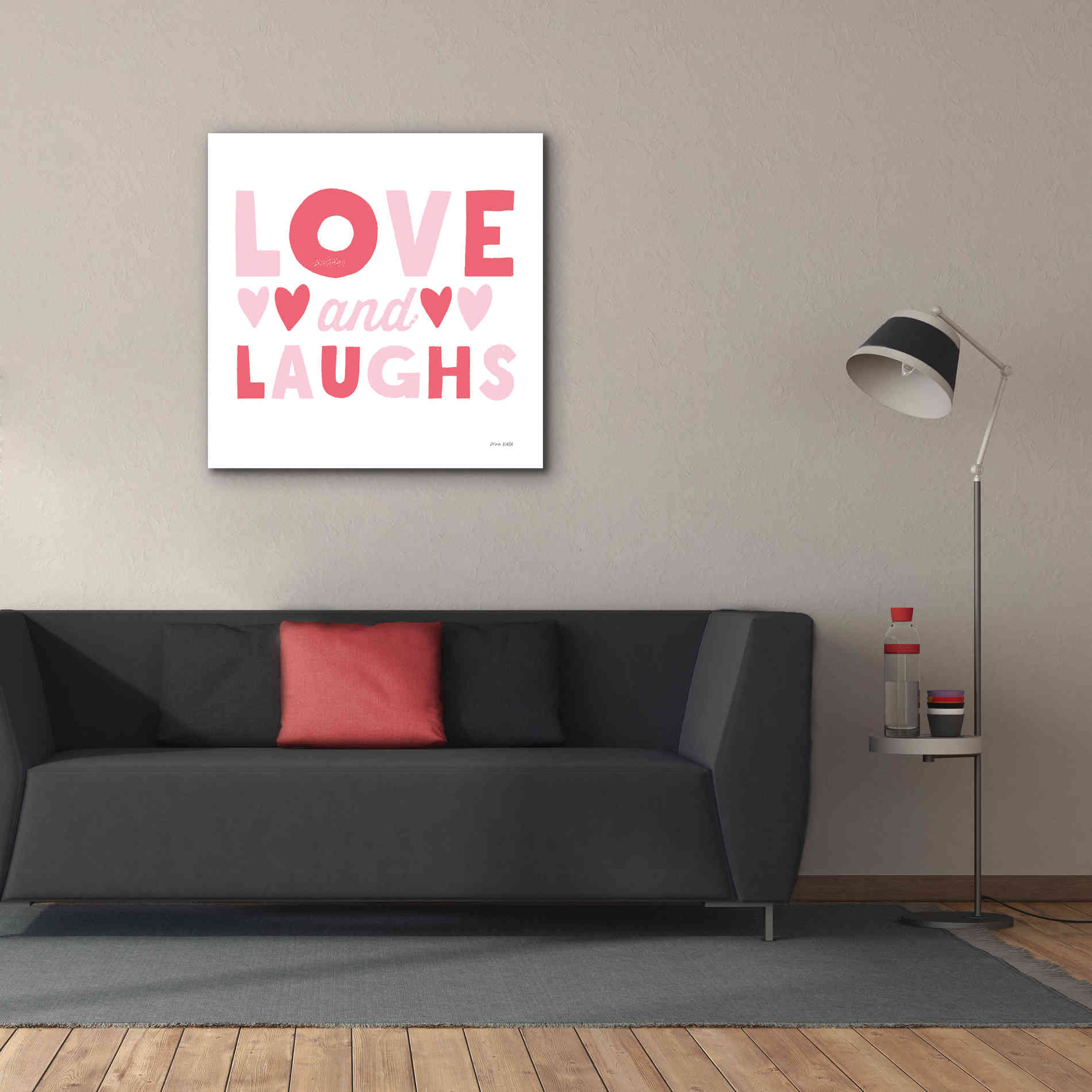 'Love and Laughs Pink' by Ann Kelle Designs, Canvas Wall Art,37 x 37