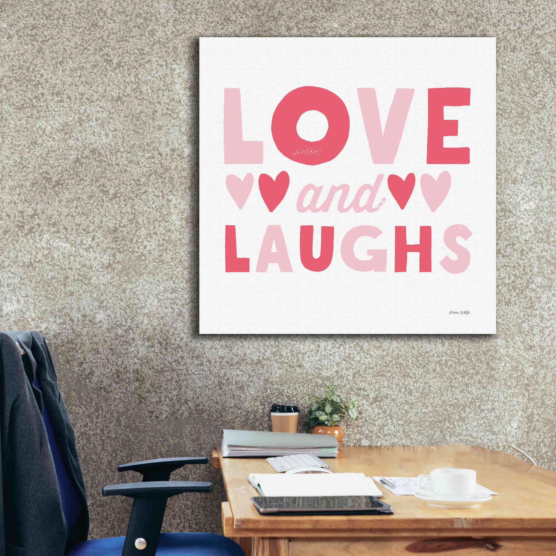 'Love and Laughs Pink' by Ann Kelle Designs, Canvas Wall Art,37 x 37