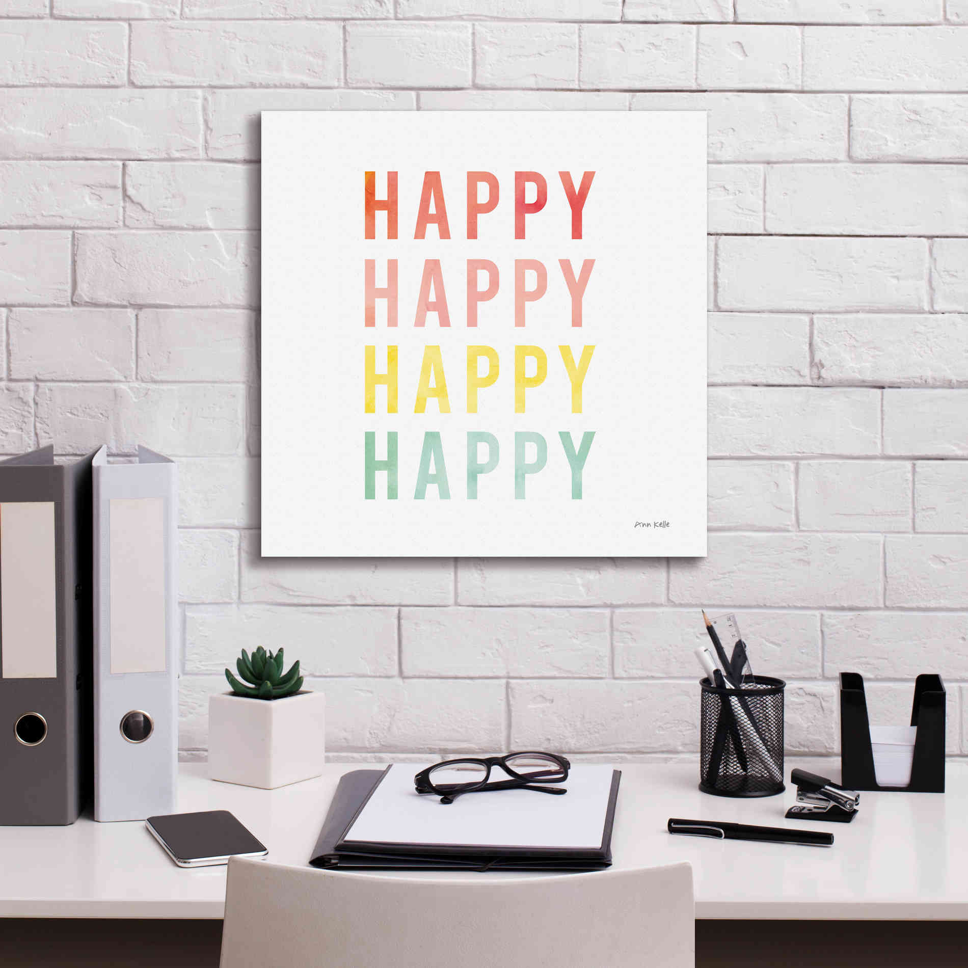 'Happy Happy' by Ann Kelle Designs, Canvas Wall Art,18 x 18