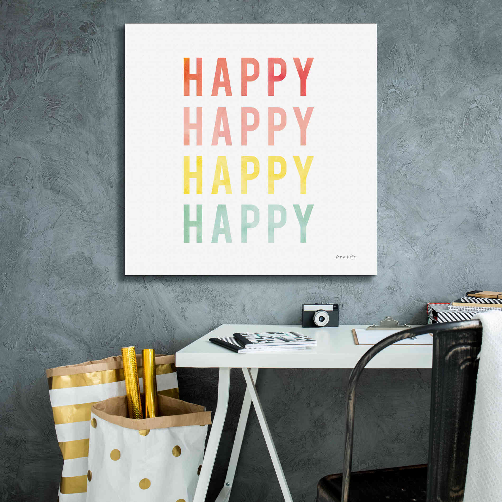 'Happy Happy' by Ann Kelle Designs, Canvas Wall Art,26 x 26