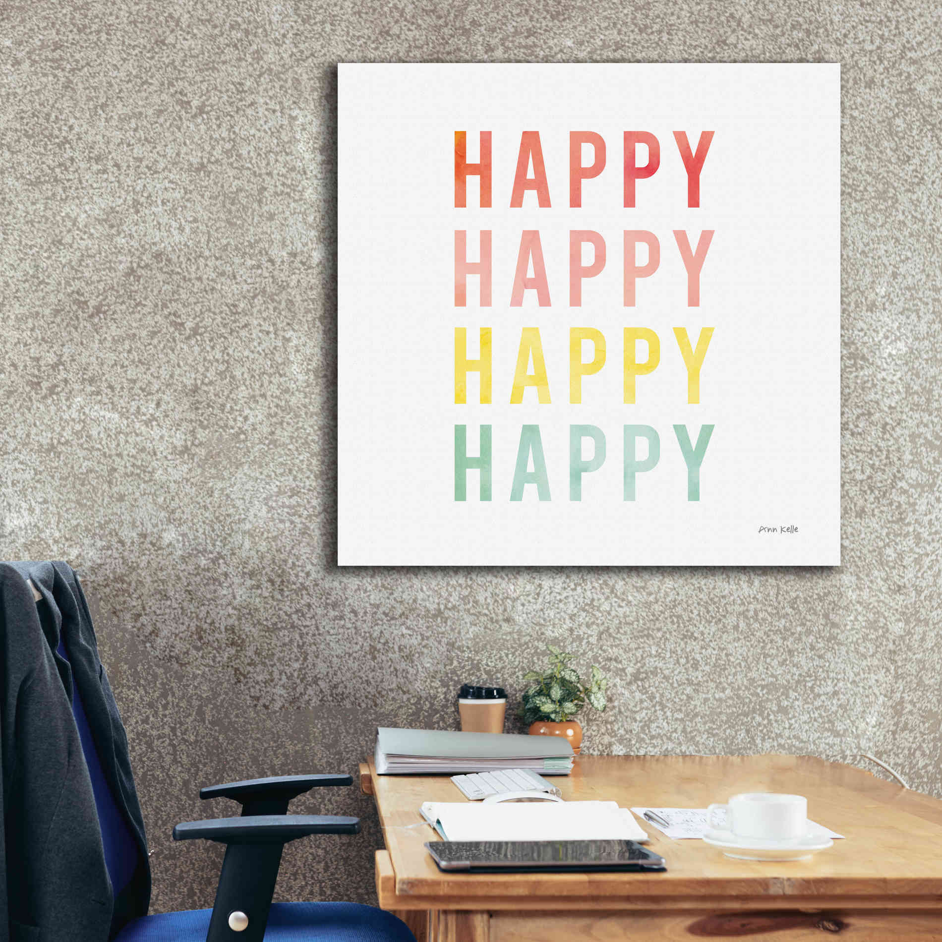 'Happy Happy' by Ann Kelle Designs, Canvas Wall Art,37 x 37