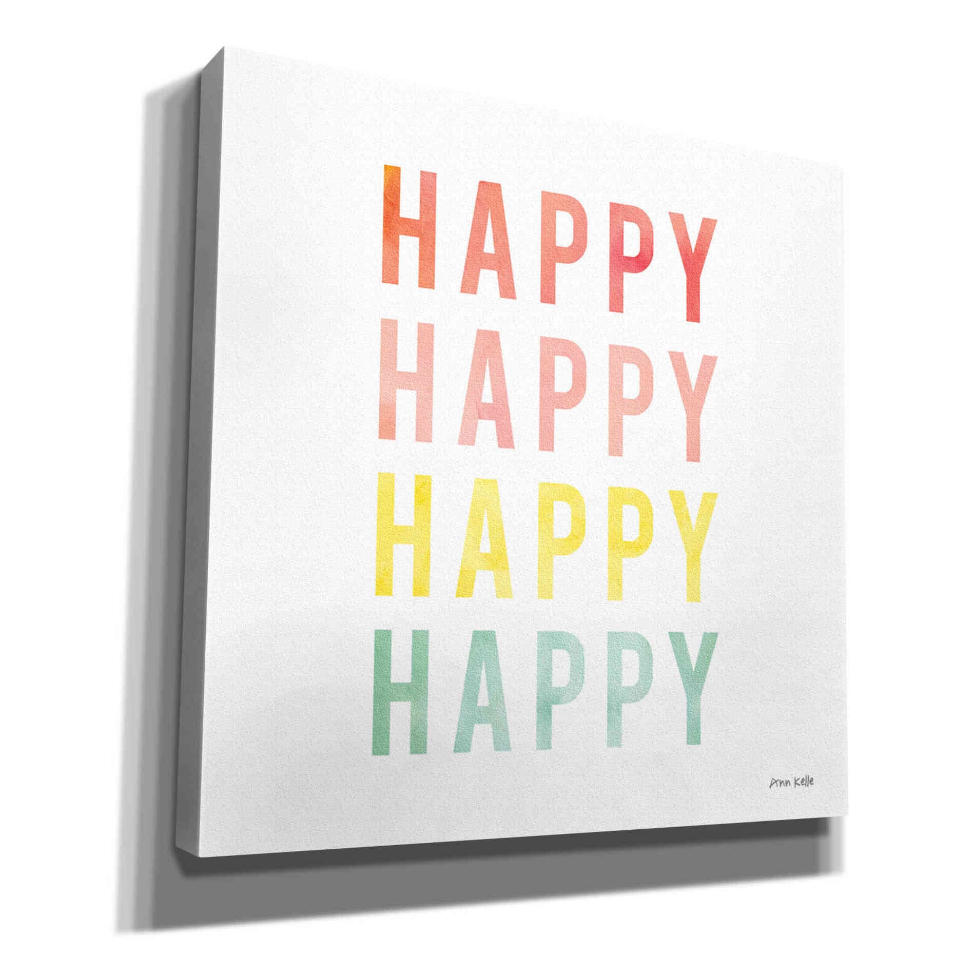 'Happy Happy' by Ann Kelle Designs, Canvas Wall Art,12x12x1.1x0,18x18x1.1x0,26x26x1.74x0,37x37x1.74x0