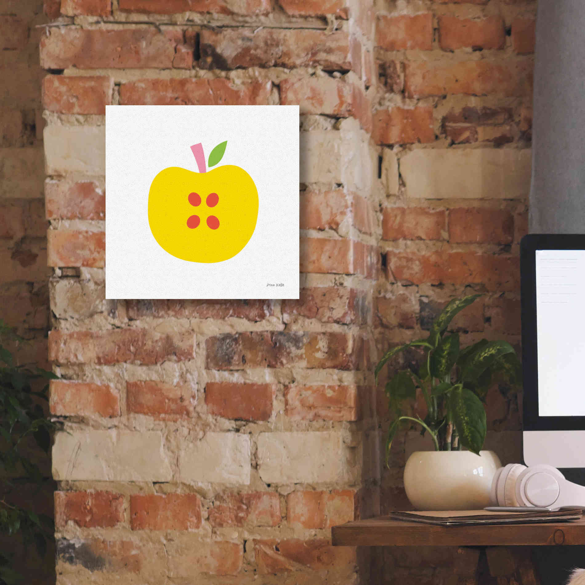 'Yellow Apple' by Ann Kelle Designs, Canvas Wall Art,12 x 12