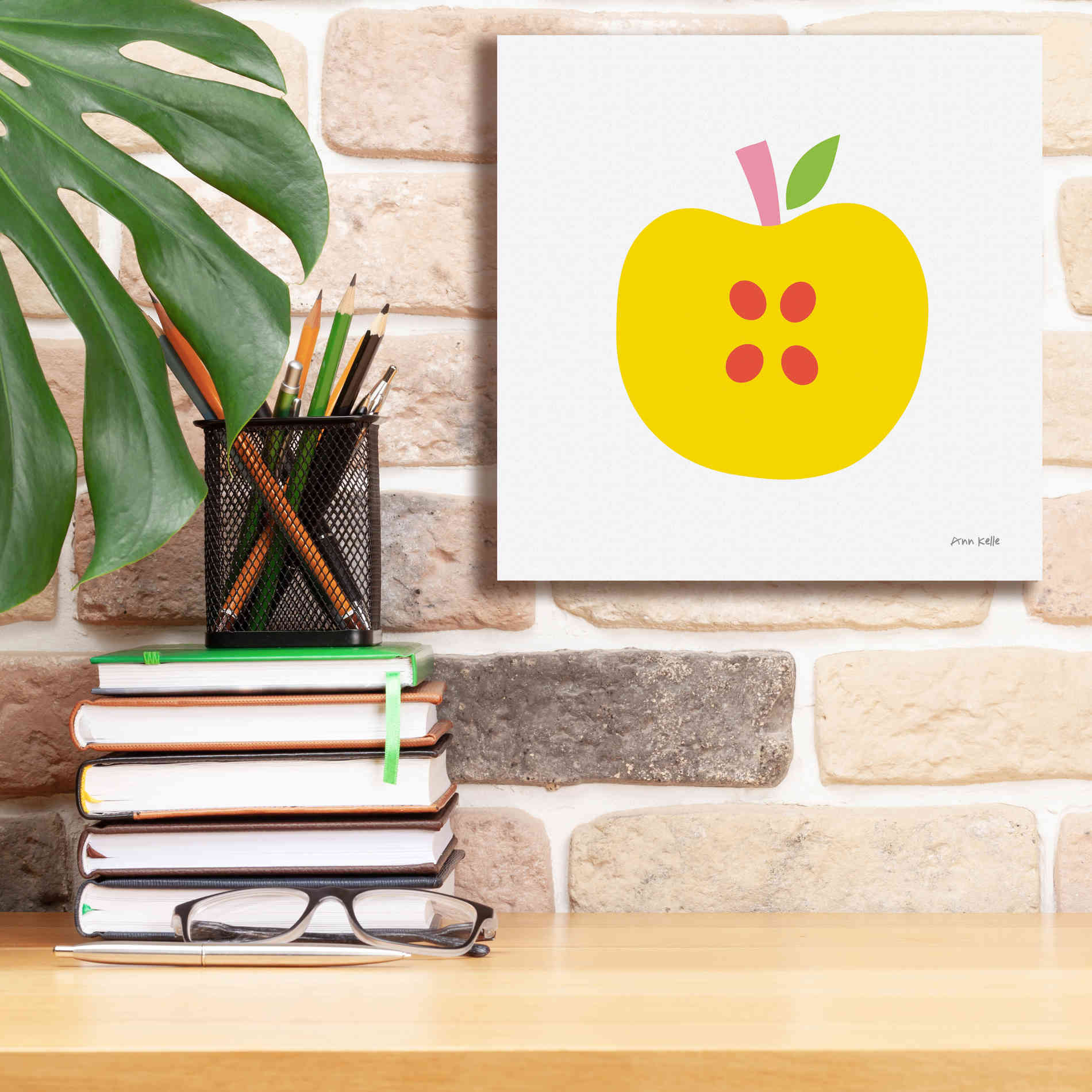 'Yellow Apple' by Ann Kelle Designs, Canvas Wall Art,12 x 12