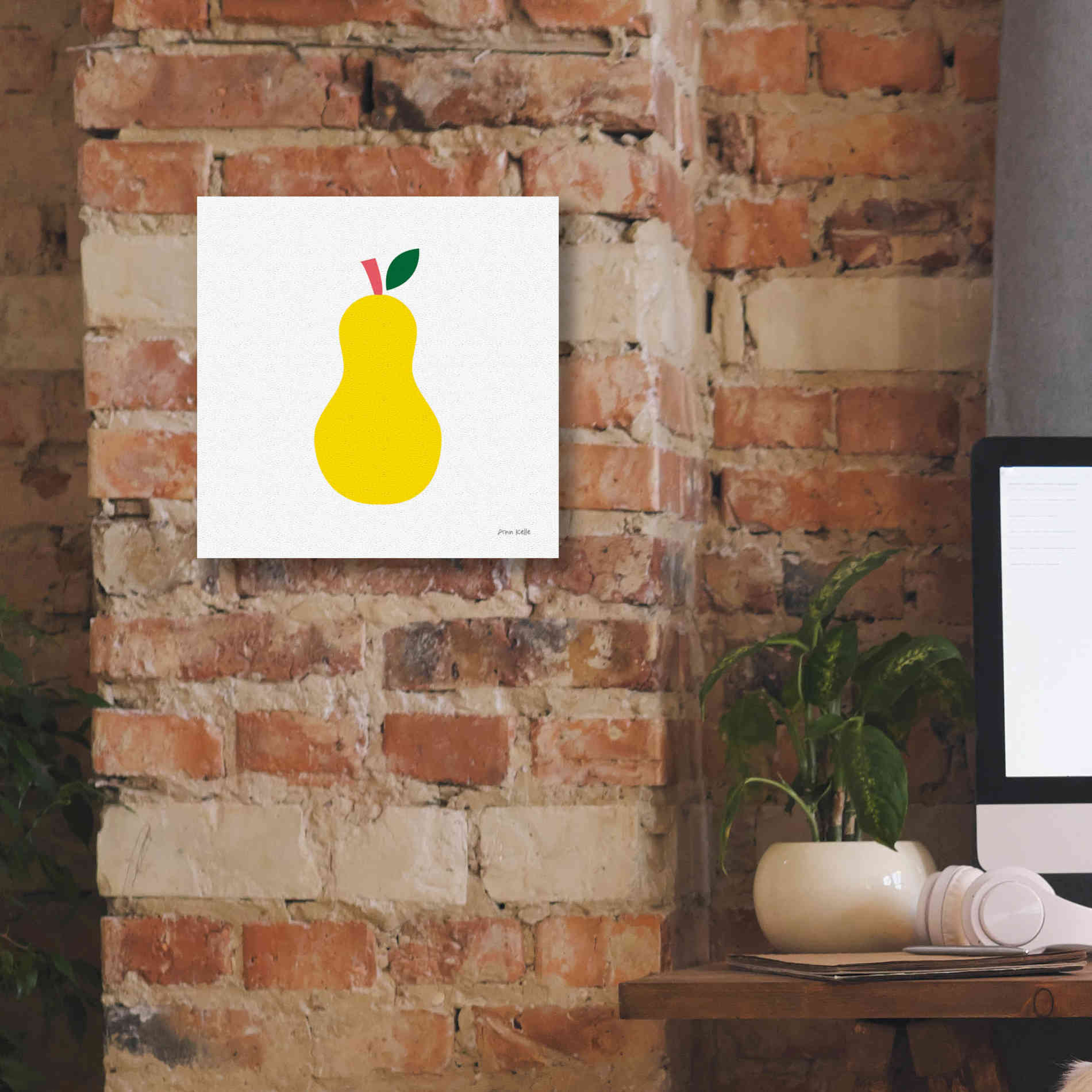 'Yellow Pear' by Ann Kelle Designs, Canvas Wall Art,12 x 12