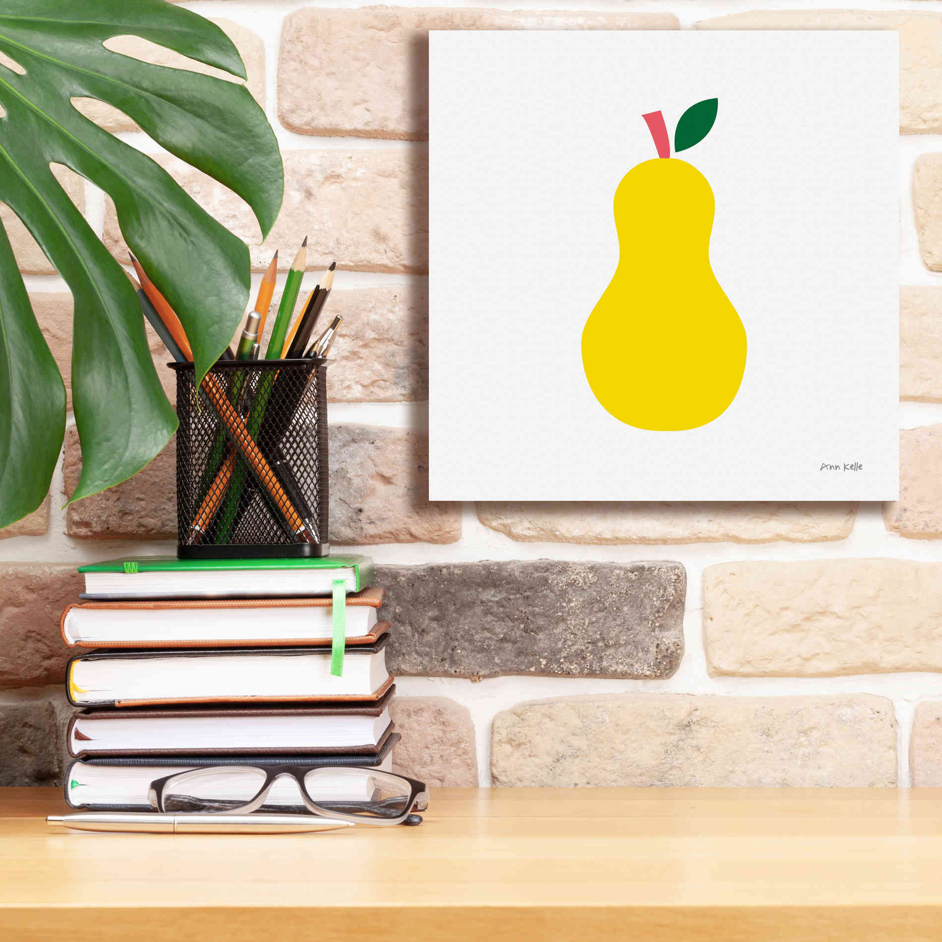 'Yellow Pear' by Ann Kelle Designs, Canvas Wall Art,12 x 12
