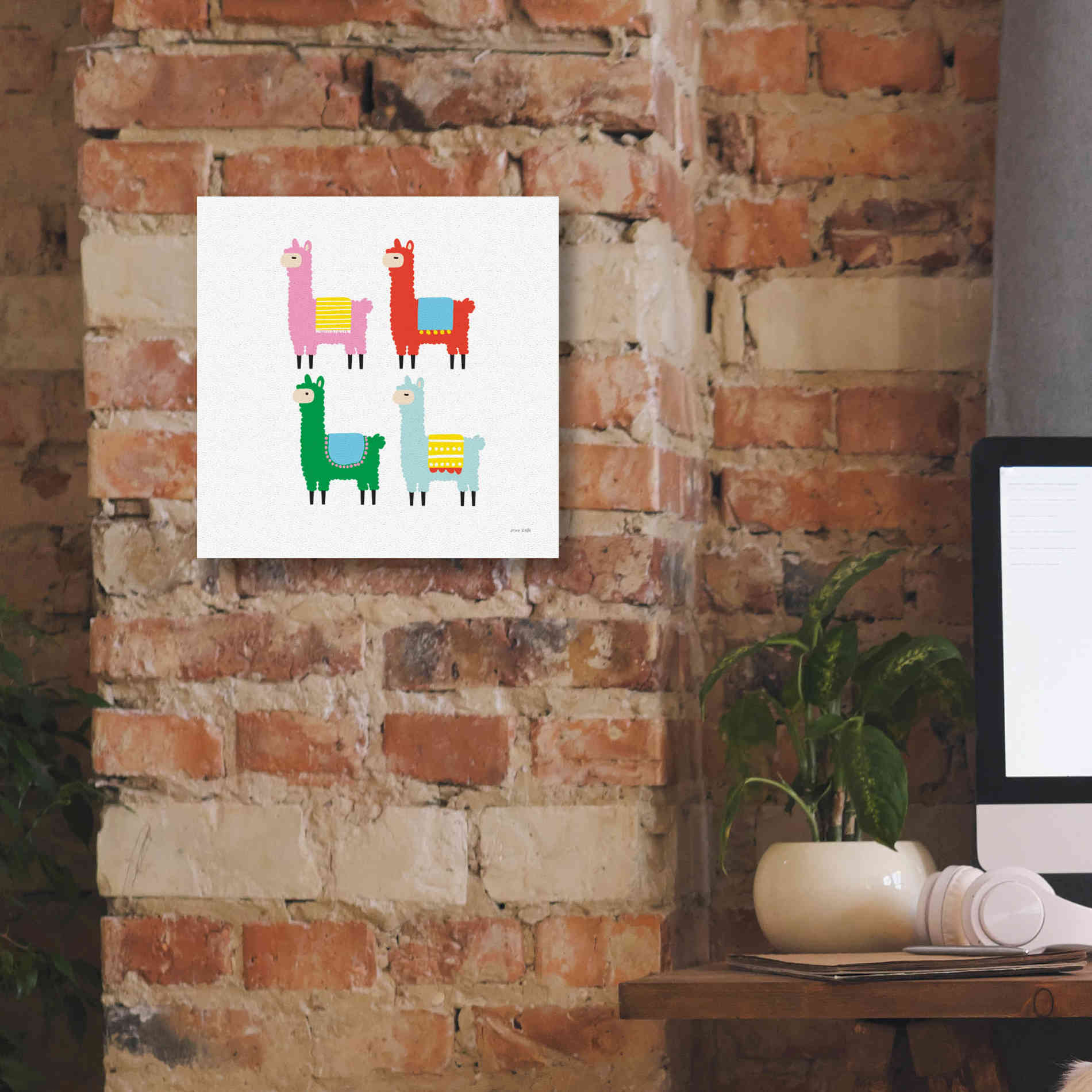 'The Llamas' by Ann Kelle Designs, Canvas Wall Art,12 x 12