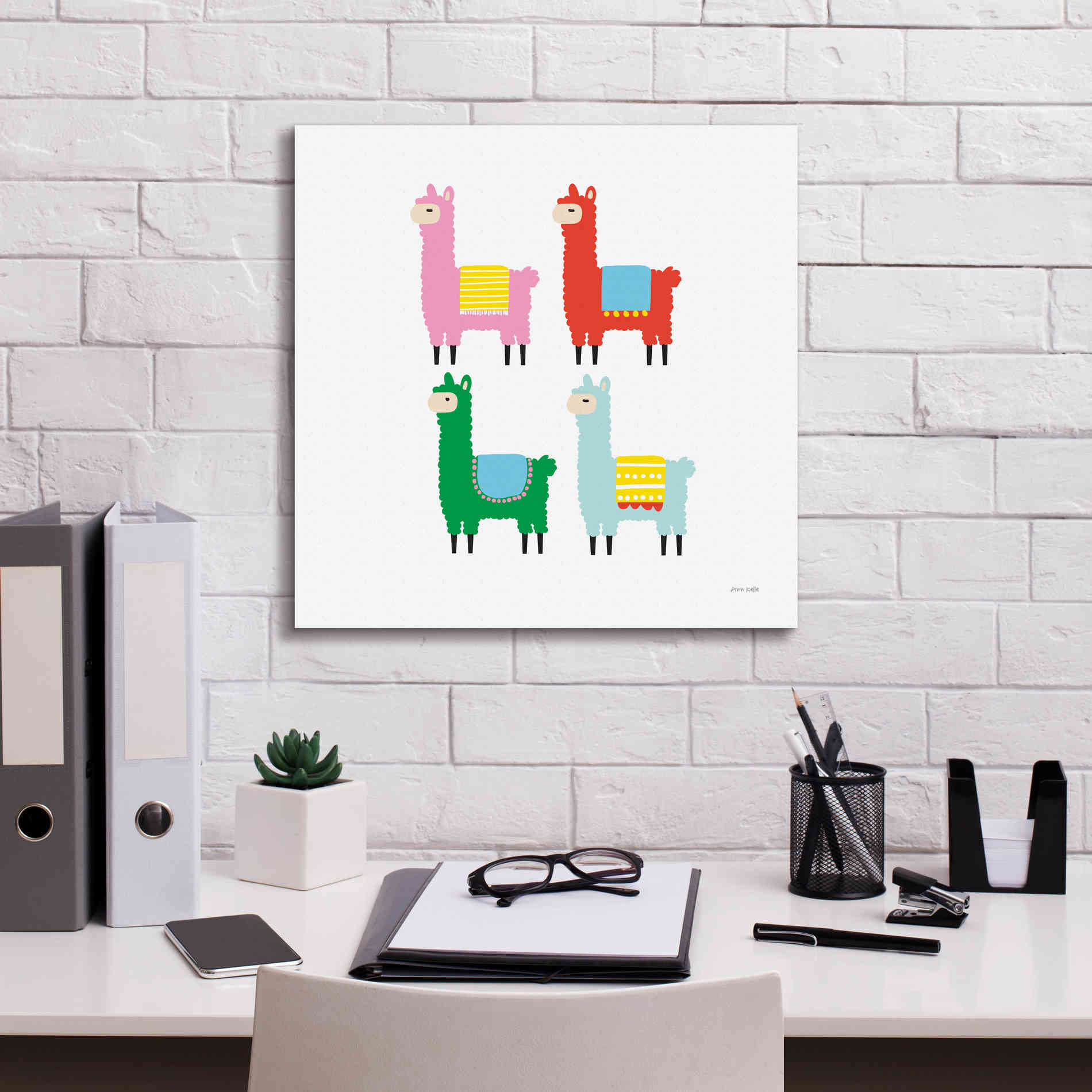 'The Llamas' by Ann Kelle Designs, Canvas Wall Art,18 x 18