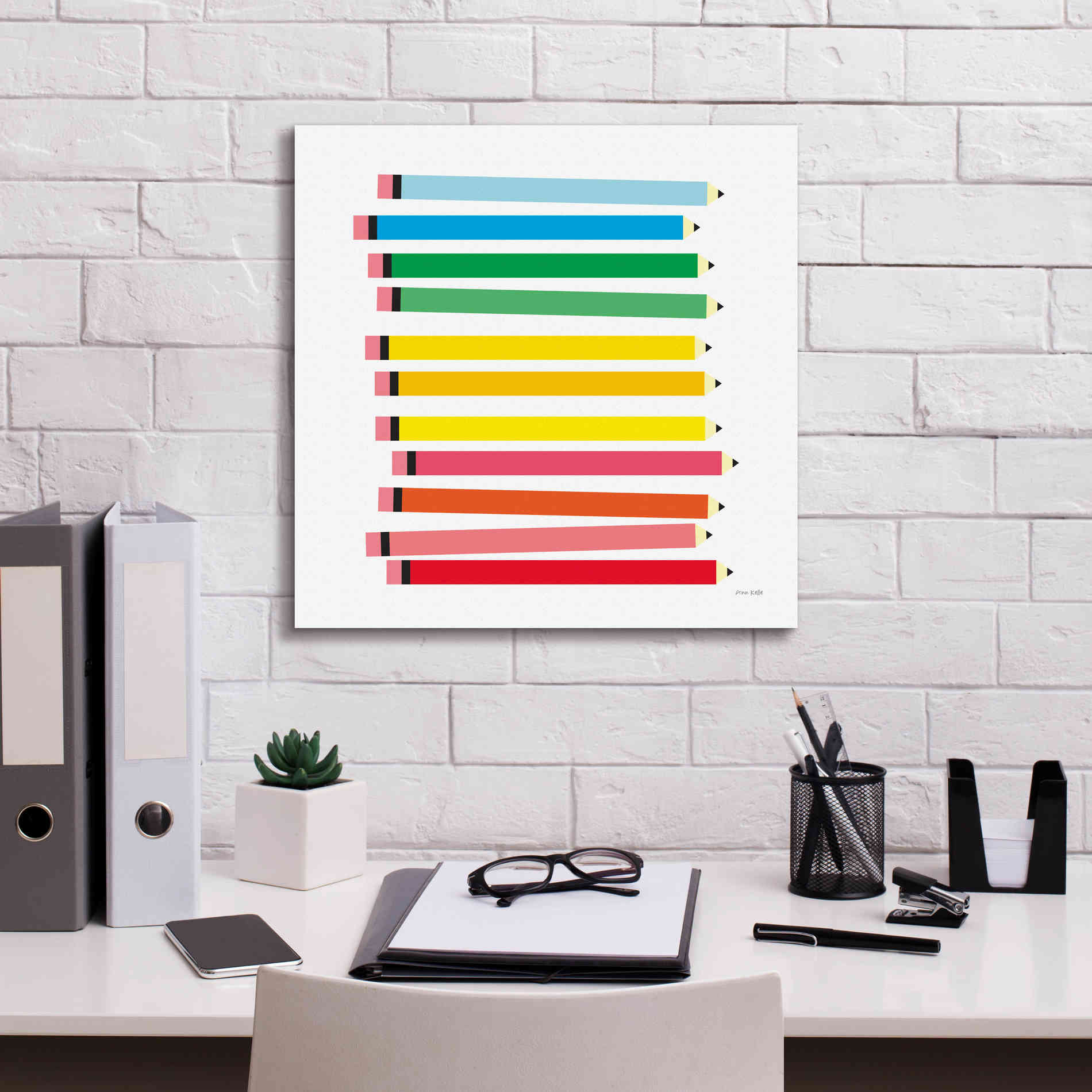 'Colored Pencils' by Ann Kelle Designs, Canvas Wall Art,18 x 18