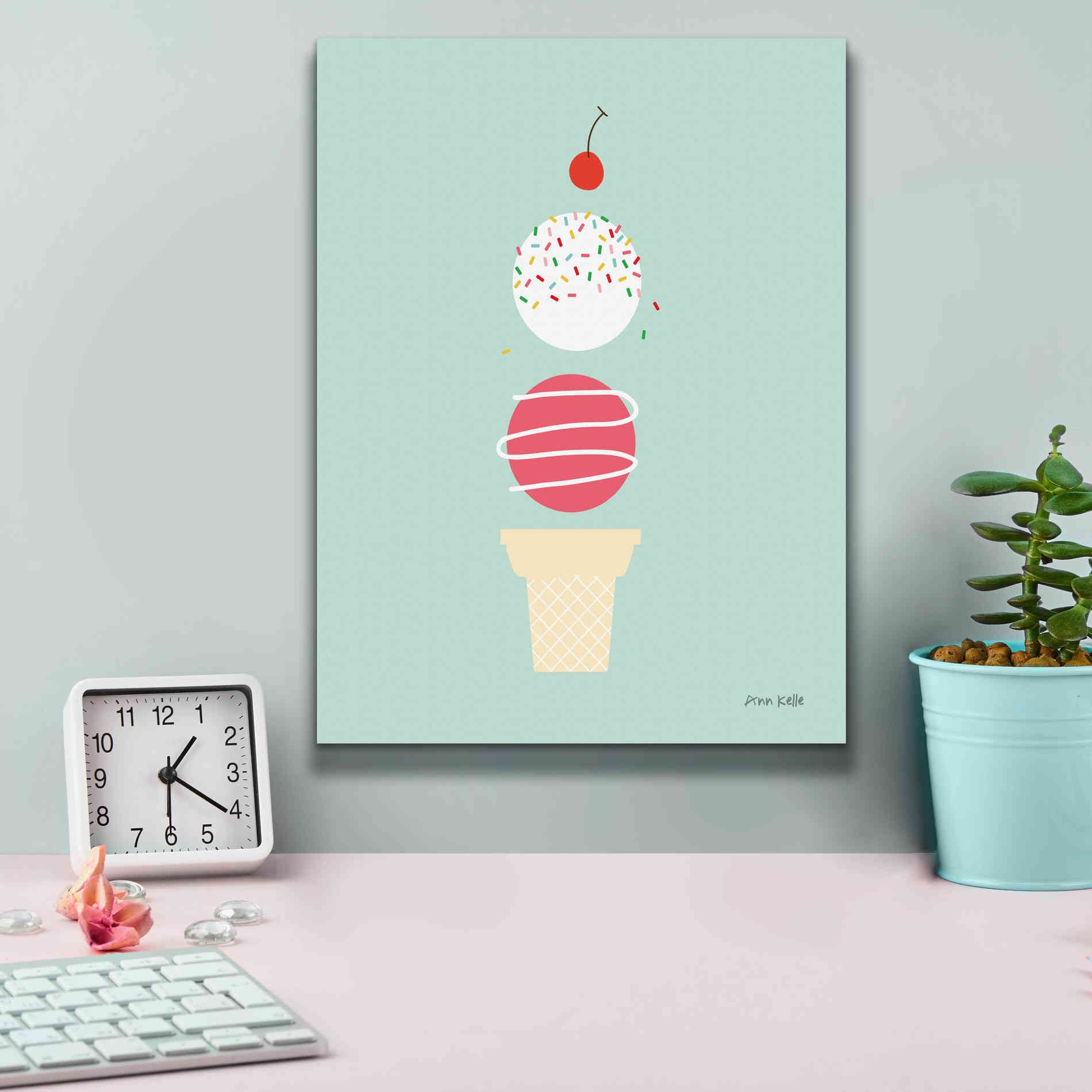 'Ice Cream and Cherry I' by Ann Kelle Designs, Canvas Wall Art,12 x 16