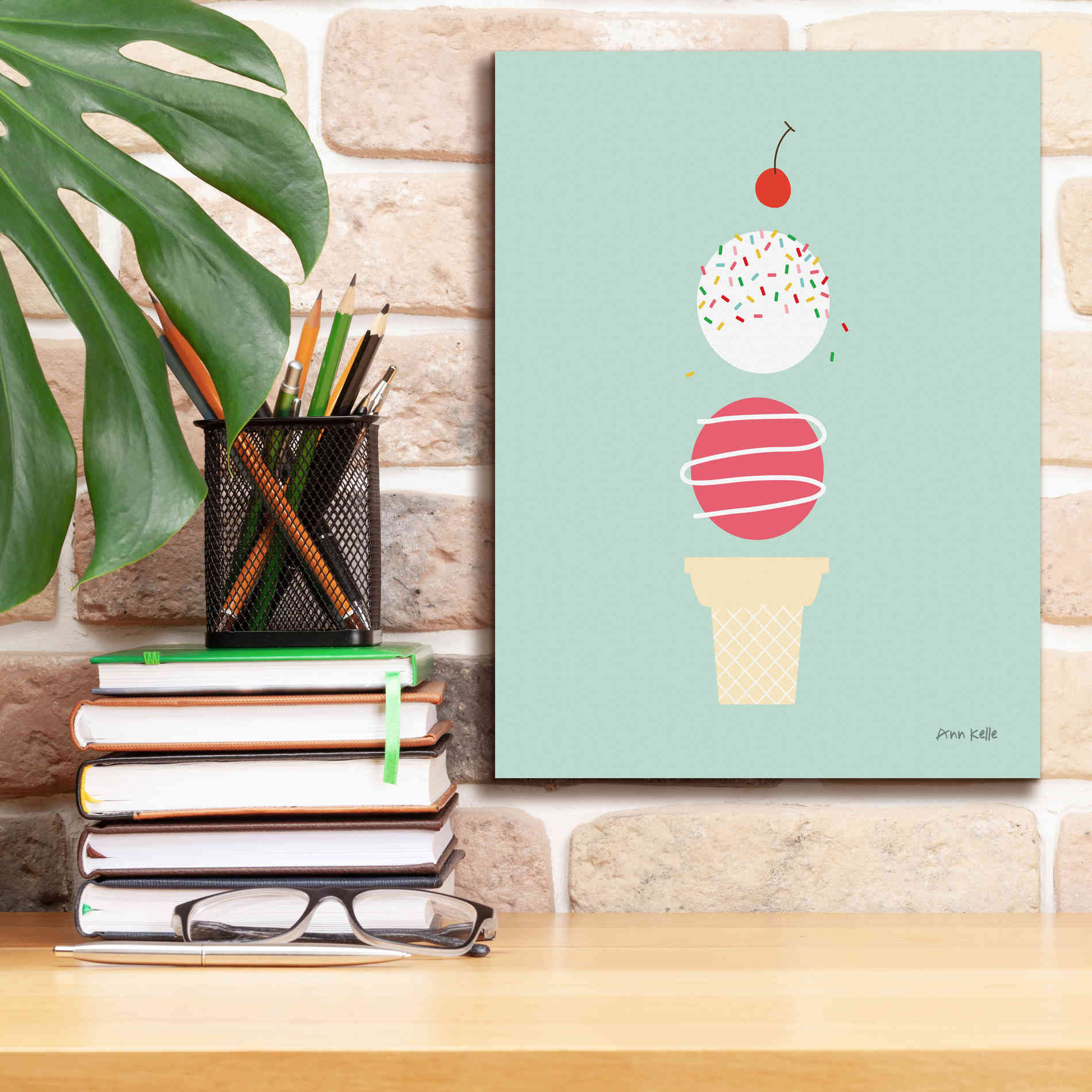 'Ice Cream and Cherry I' by Ann Kelle Designs, Canvas Wall Art,12 x 16