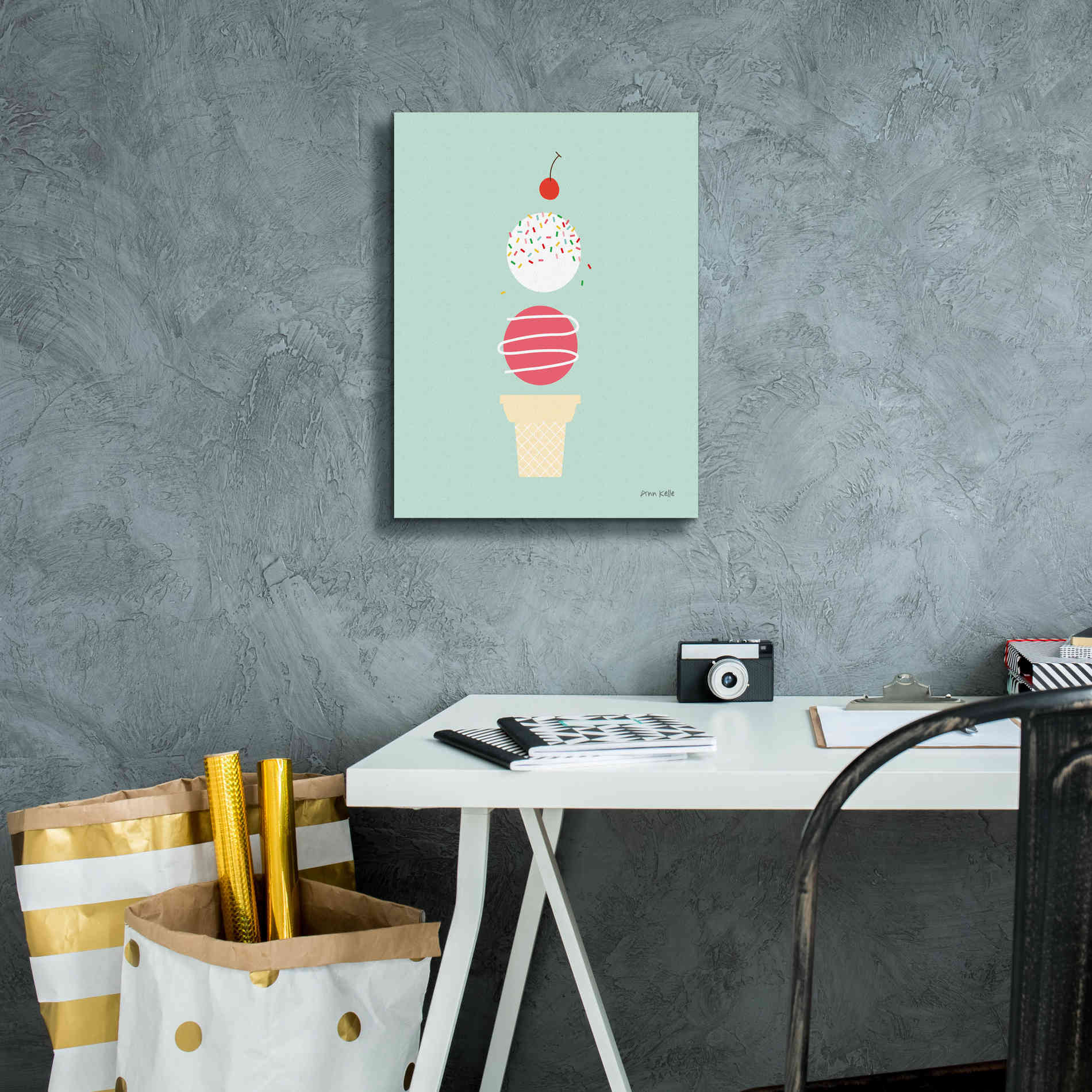 'Ice Cream and Cherry I' by Ann Kelle Designs, Canvas Wall Art,12 x 16