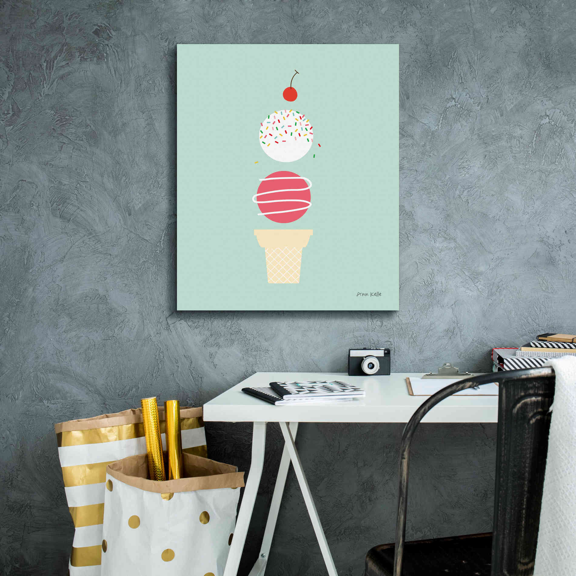 'Ice Cream and Cherry I' by Ann Kelle Designs, Canvas Wall Art,20 x 24