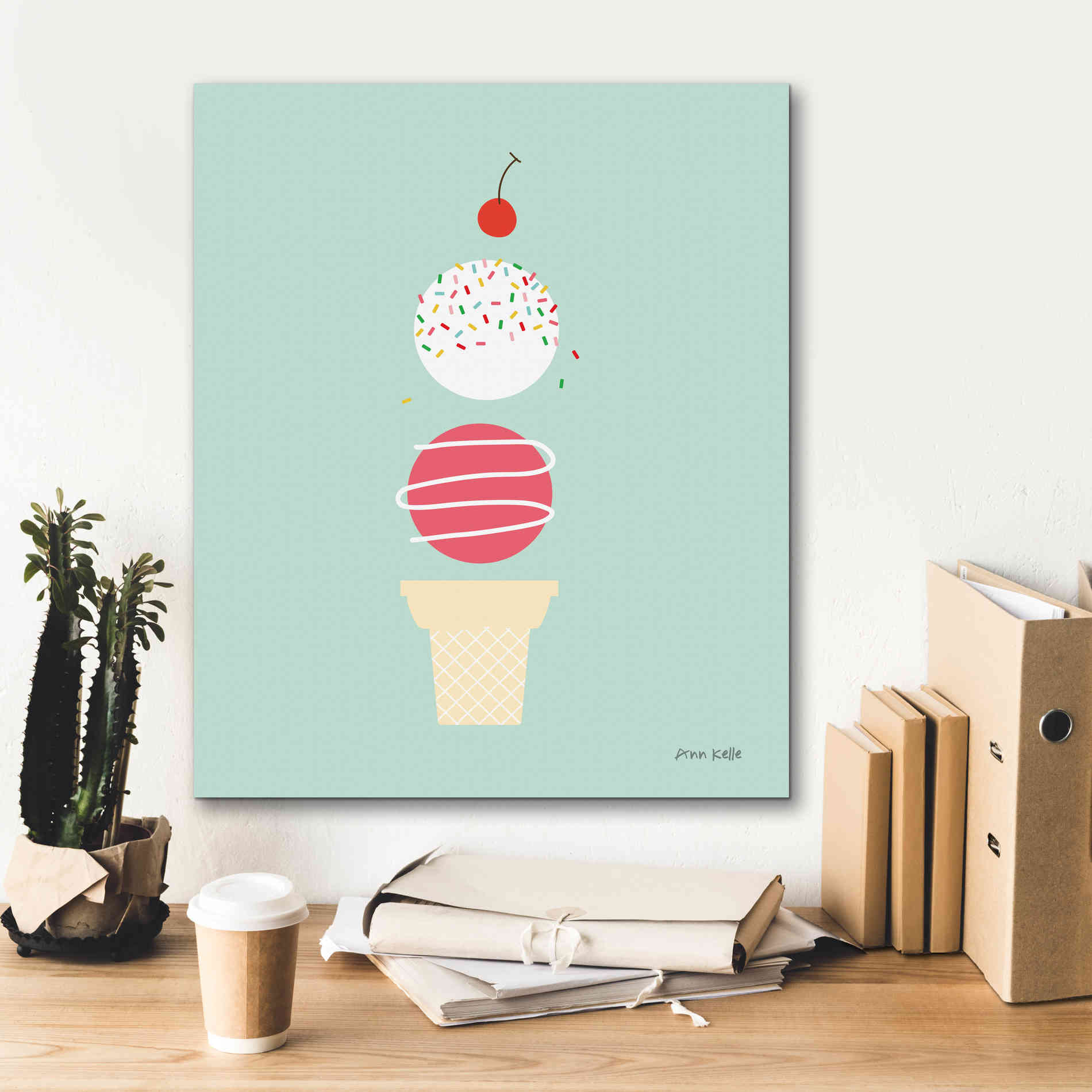 'Ice Cream and Cherry I' by Ann Kelle Designs, Canvas Wall Art,20 x 24