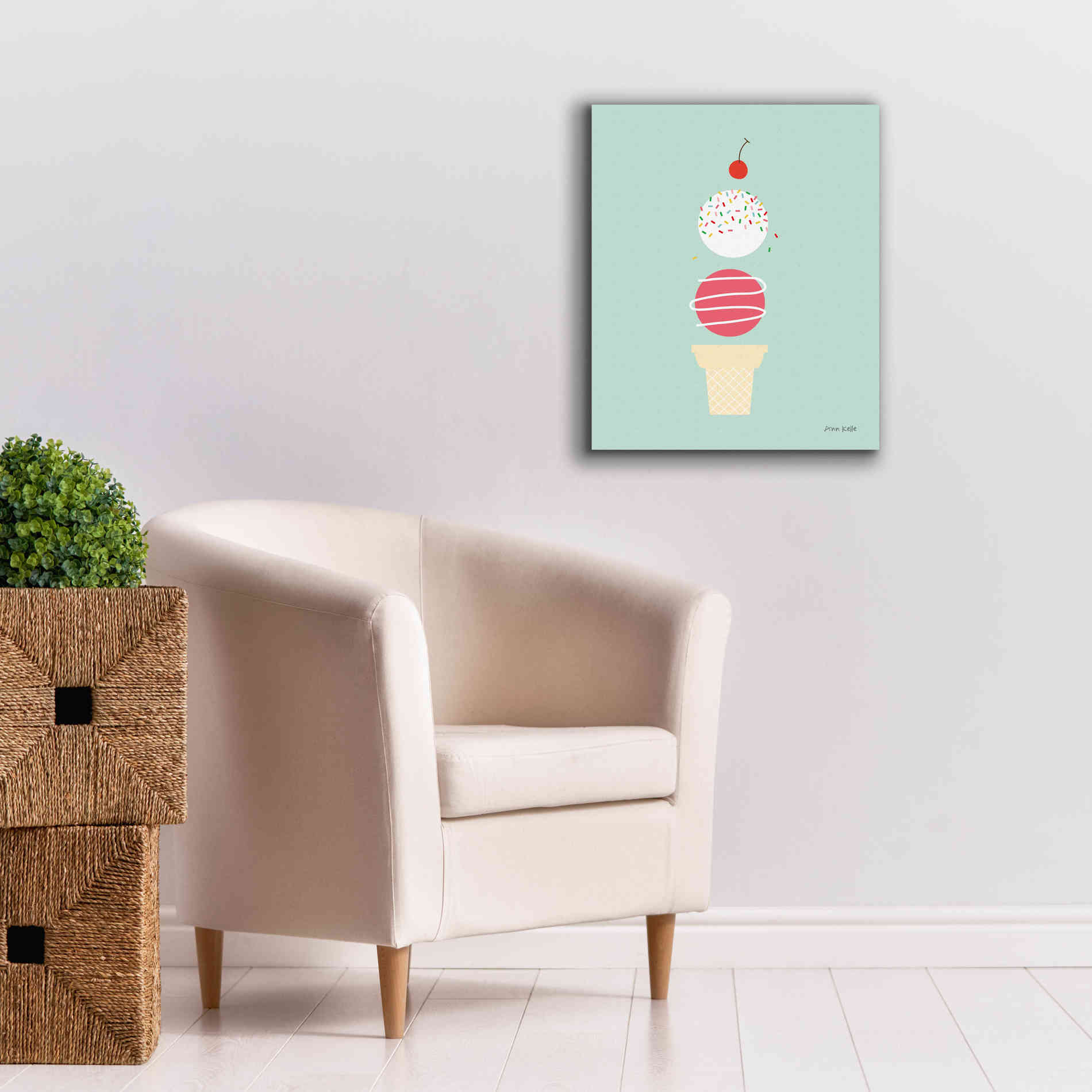 'Ice Cream and Cherry I' by Ann Kelle Designs, Canvas Wall Art,20 x 24