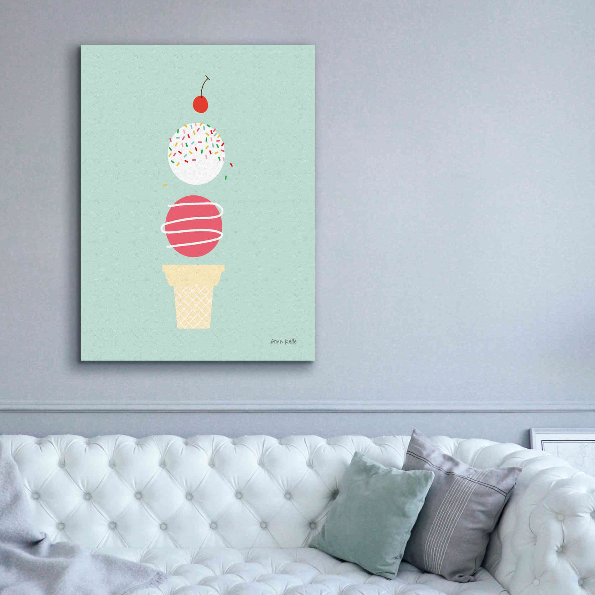 'Ice Cream and Cherry I' by Ann Kelle Designs, Canvas Wall Art,40 x 54