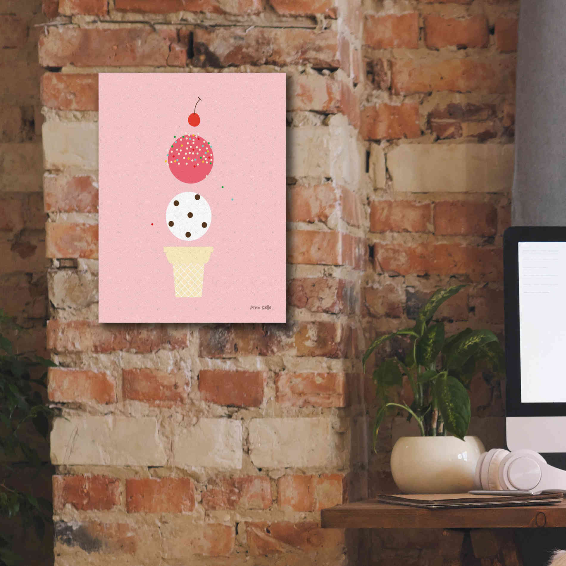 'Ice Cream and Cherry II' by Ann Kelle Designs, Canvas Wall Art,12 x 16