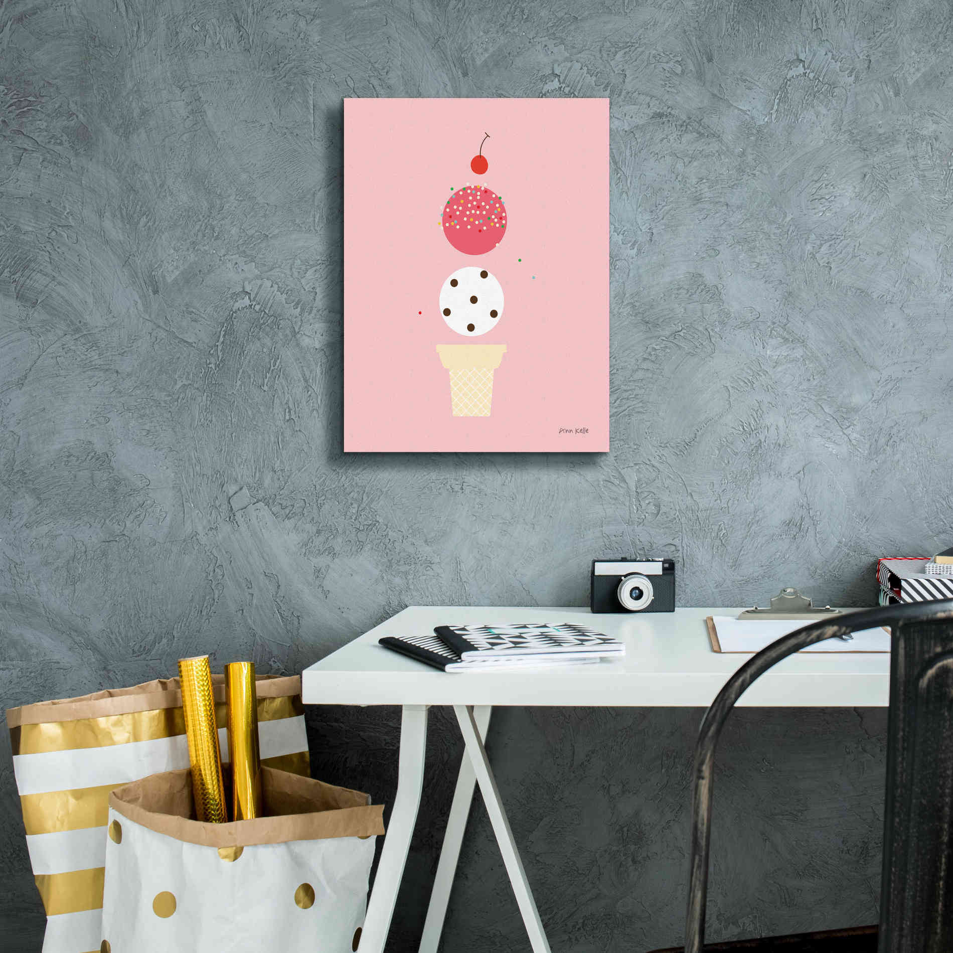 'Ice Cream and Cherry II' by Ann Kelle Designs, Canvas Wall Art,12 x 16