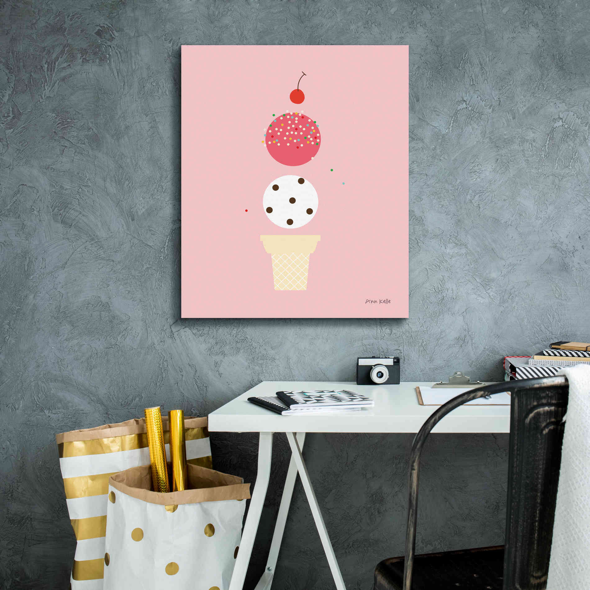 'Ice Cream and Cherry II' by Ann Kelle Designs, Canvas Wall Art,20 x 24