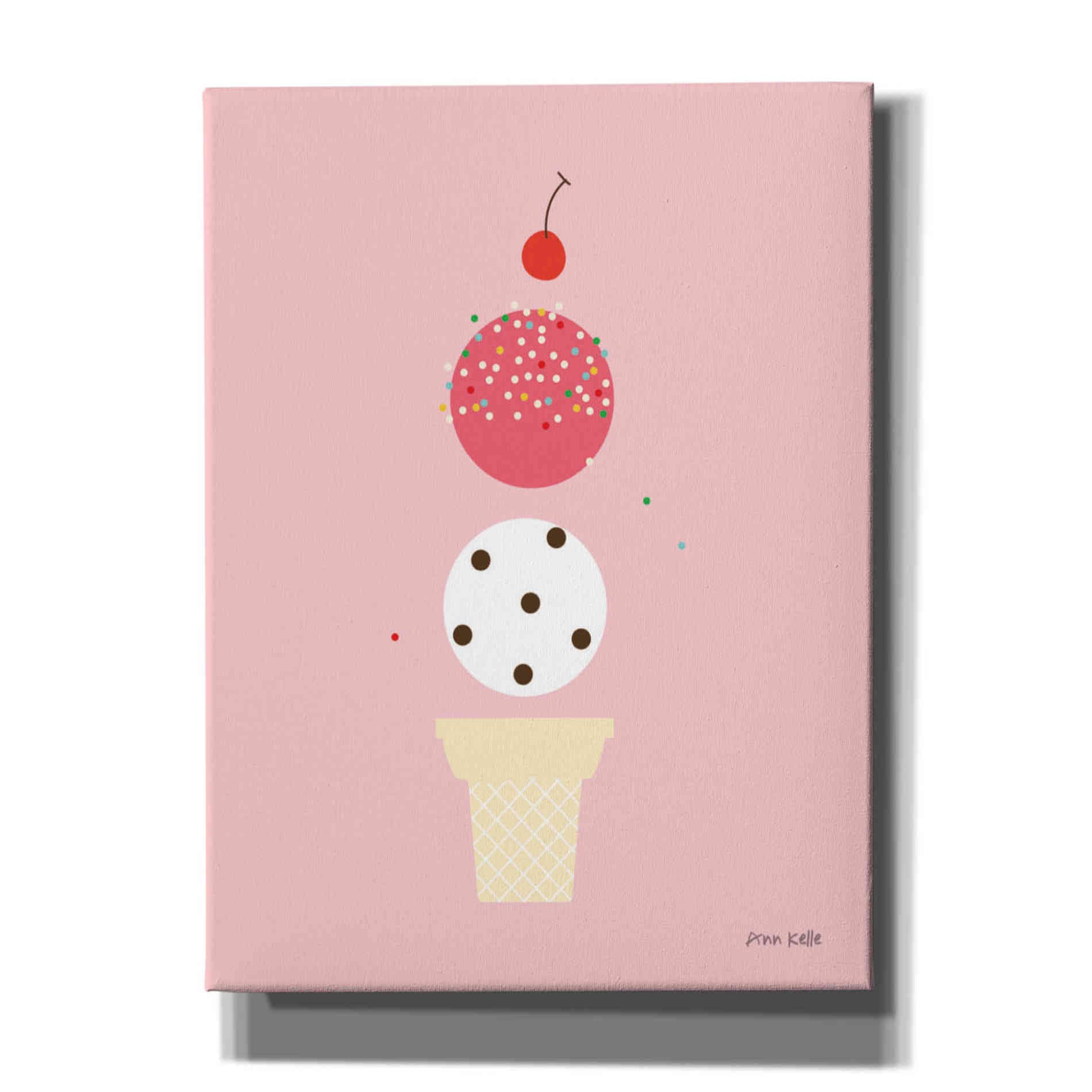 'Ice Cream and Cherry II' by Ann Kelle Designs, Canvas Wall Art,12x16x1.1x0,20x24x1.1x0,26x30x1.74x0,40x54x1.74x0