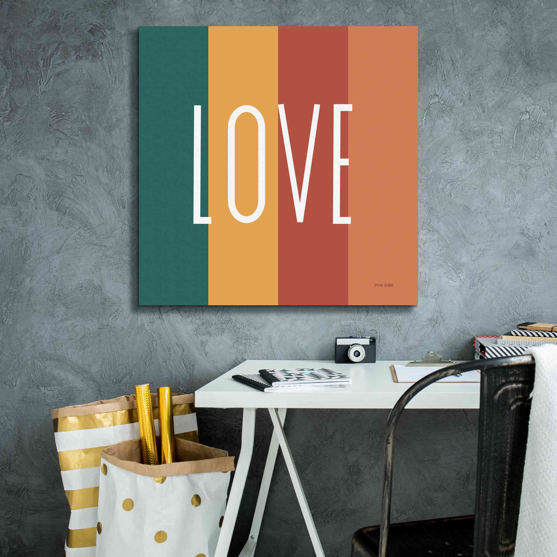 'Love Rainbow Retro' by Ann Kelle Designs, Canvas Wall Art,26 x 26