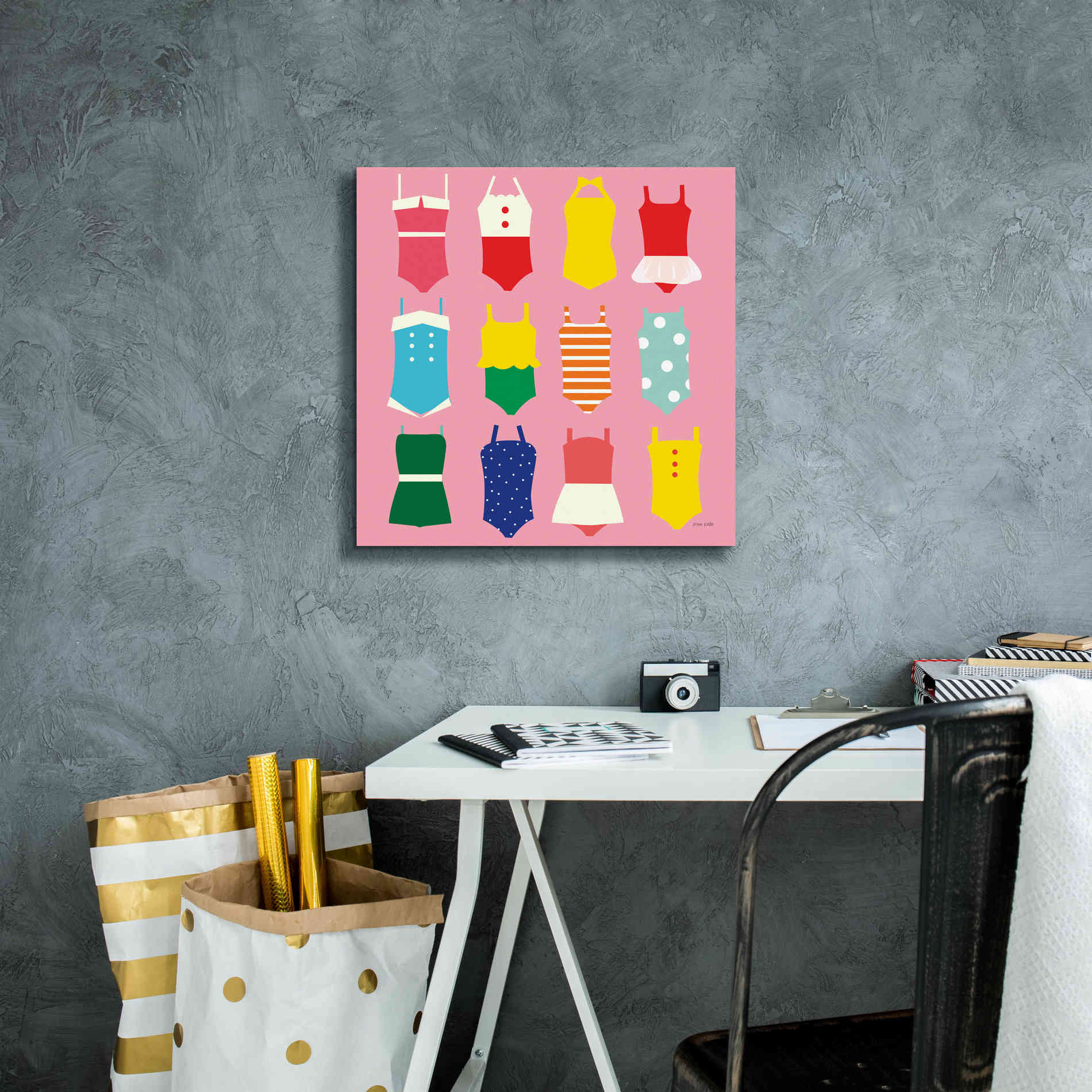 'Bathing Suits Galore' by Ann Kelle Designs, Canvas Wall Art,18 x 18