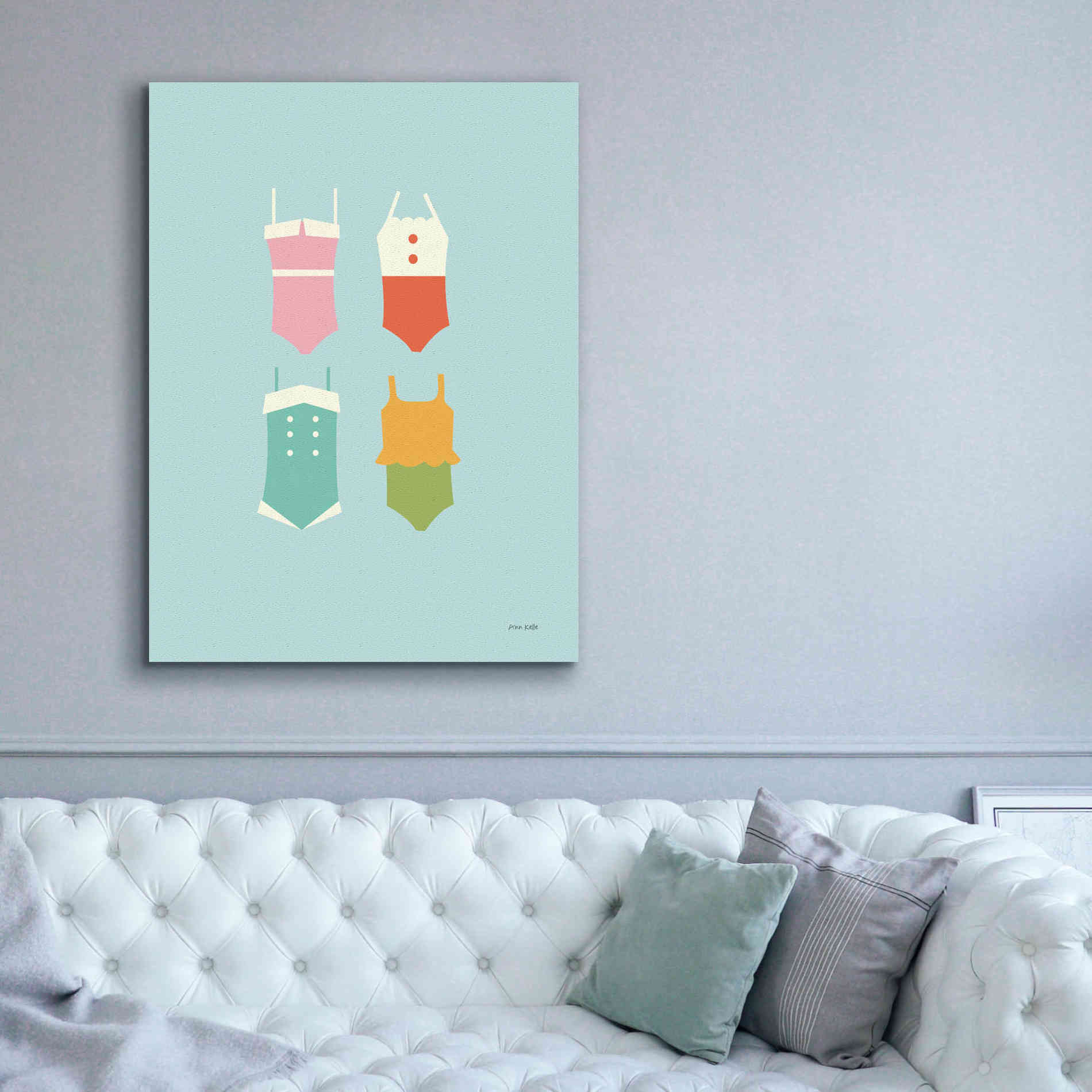 'Summer Bathing Suits Blue' by Ann Kelle Designs, Canvas Wall Art,40 x 54