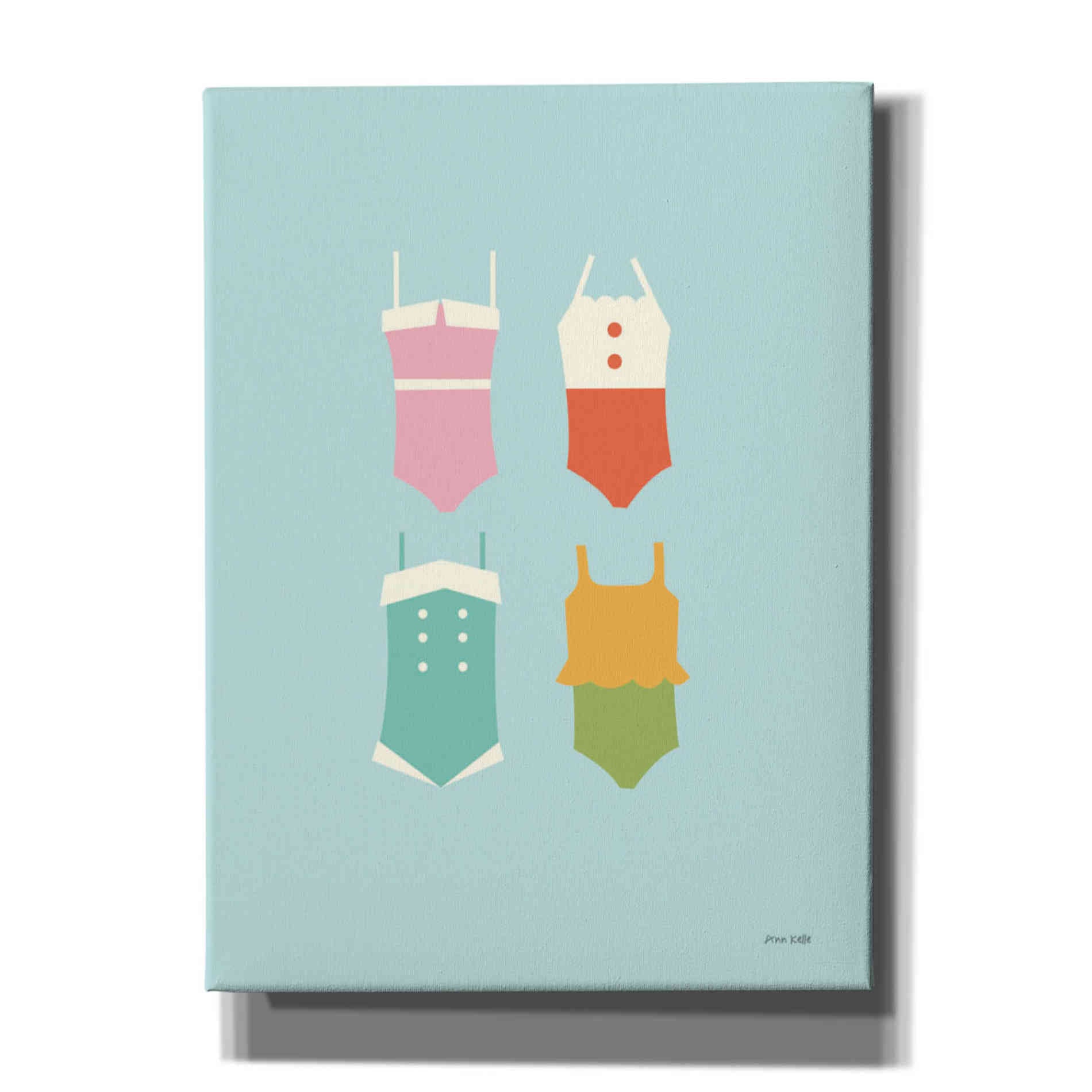 'Summer Bathing Suits Blue' by Ann Kelle Designs, Canvas Wall Art,12x16x1.1x0,20x24x1.1x0,26x30x1.74x0,40x54x1.74x0