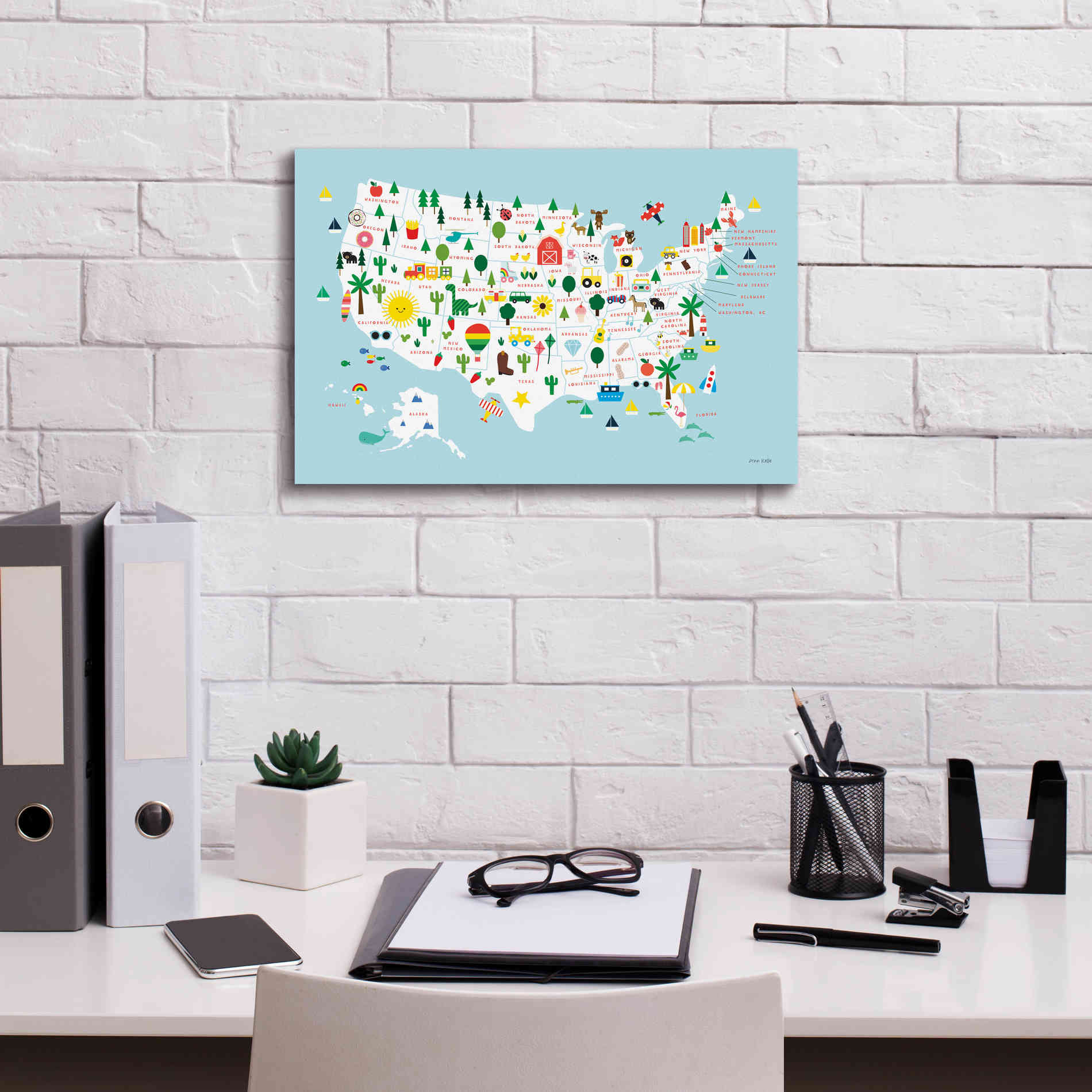 'Fun USA Map' by Ann Kelle Designs, Canvas Wall Art,18 x 12