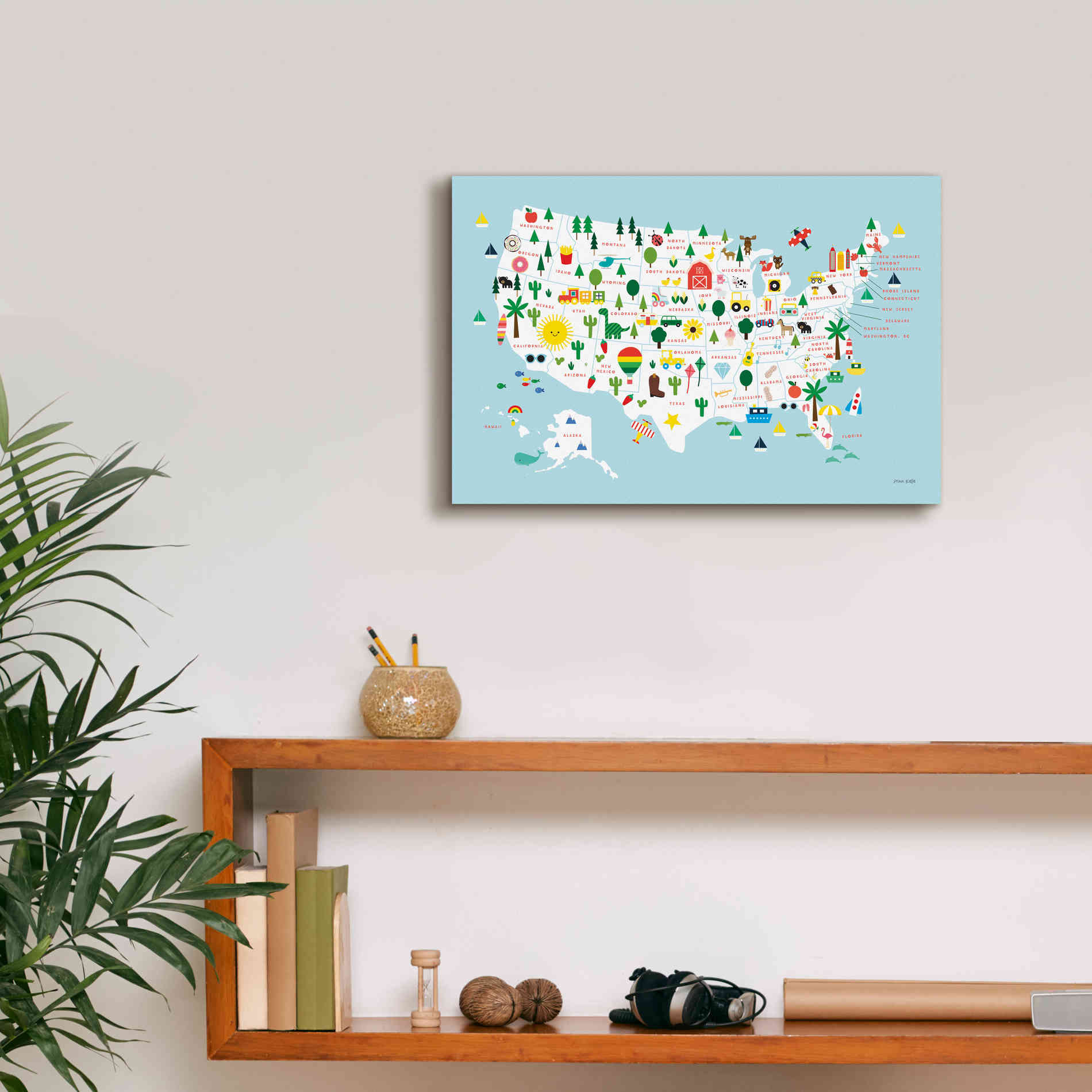 'Fun USA Map' by Ann Kelle Designs, Canvas Wall Art,18 x 12