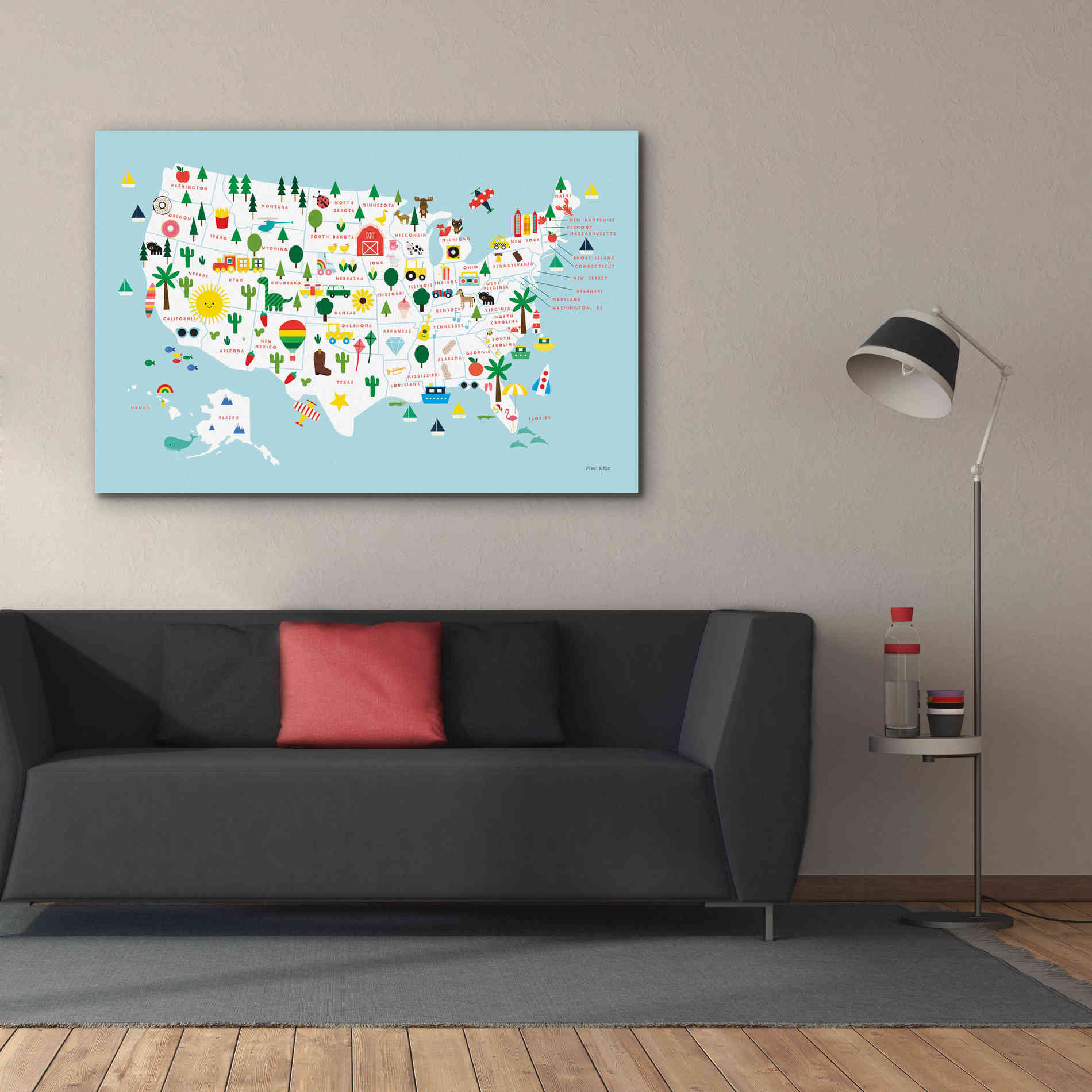 'Fun USA Map' by Ann Kelle Designs, Canvas Wall Art,60 x 40