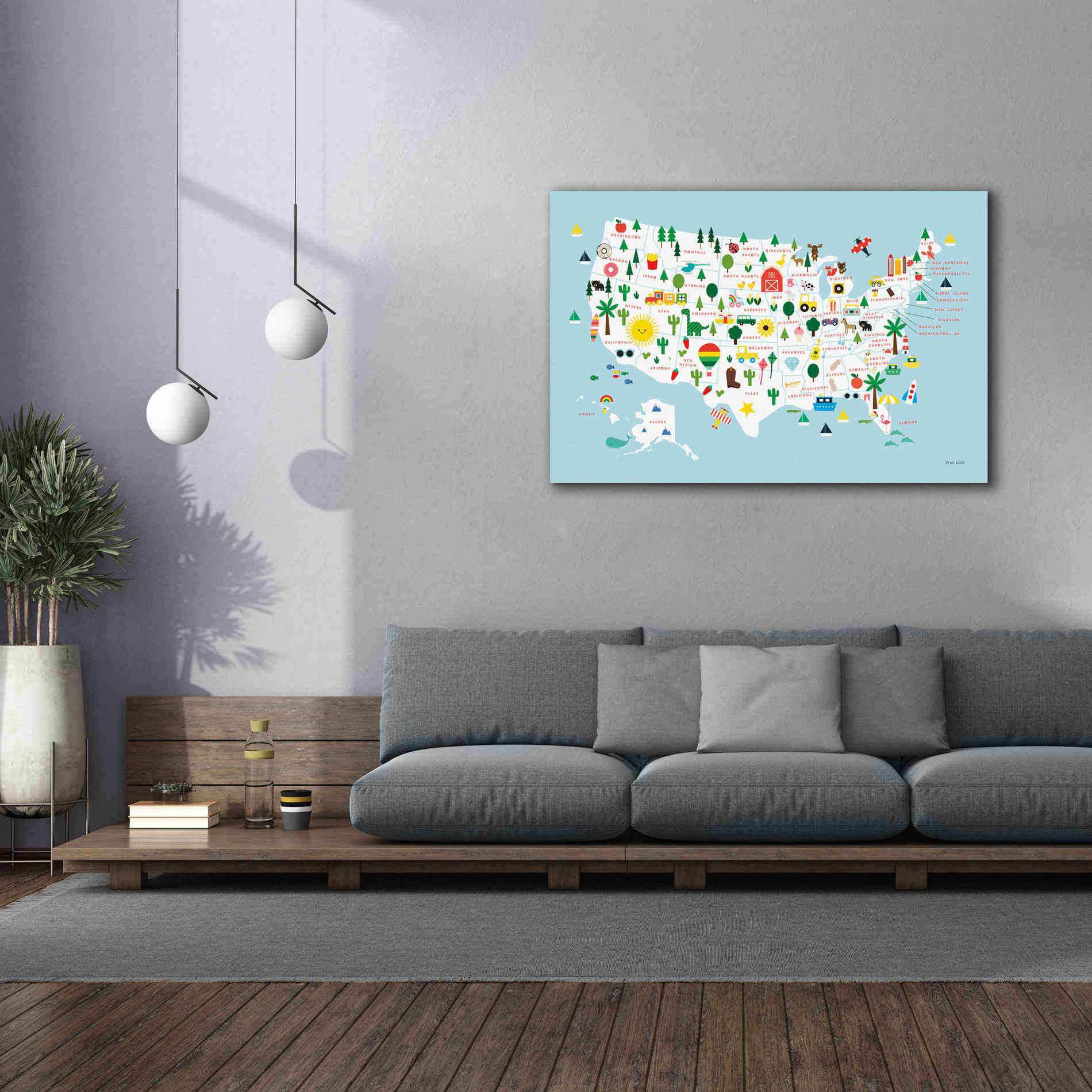 'Fun USA Map' by Ann Kelle Designs, Canvas Wall Art,60 x 40