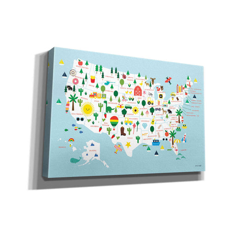 Image of 'Fun USA Map' by Ann Kelle Designs, Canvas Wall Art,18x12x1.1x0,26x18x1.1x0,40x26x1.74x0,60x40x1.74x0