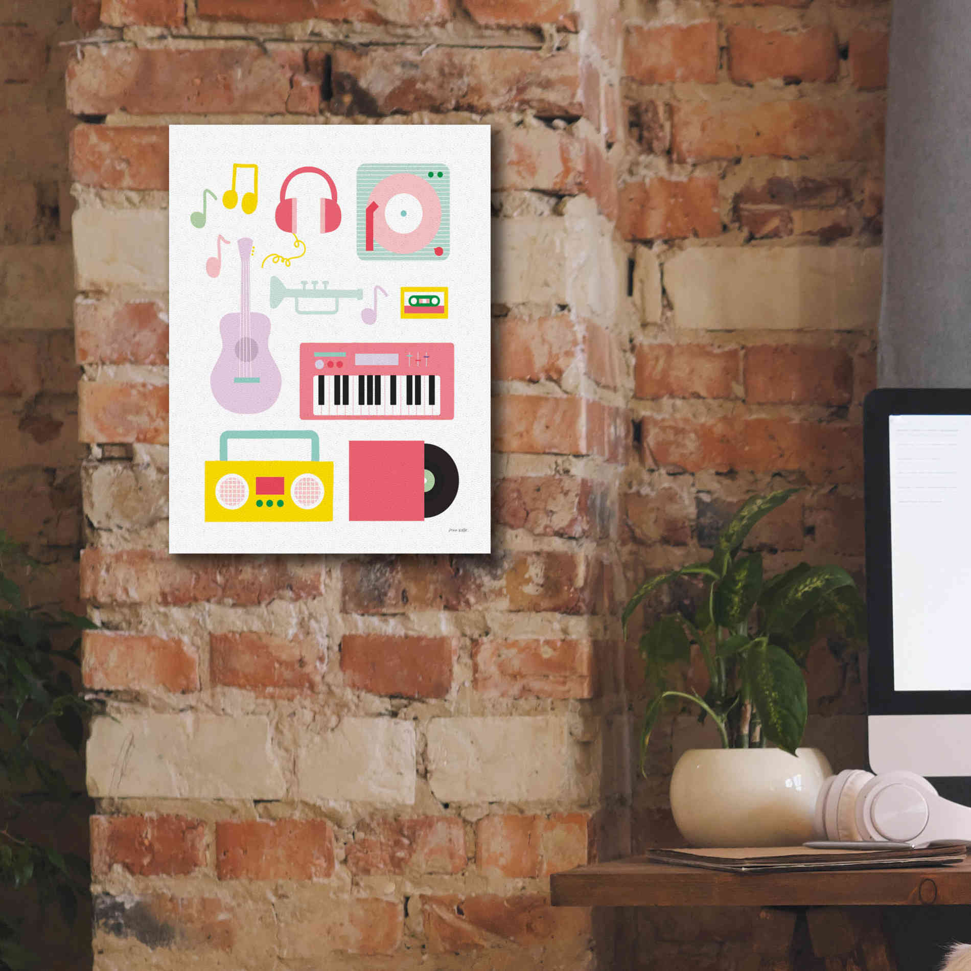 'Lets Listen to Music I' by Ann Kelle Designs, Canvas Wall Art,12 x 16
