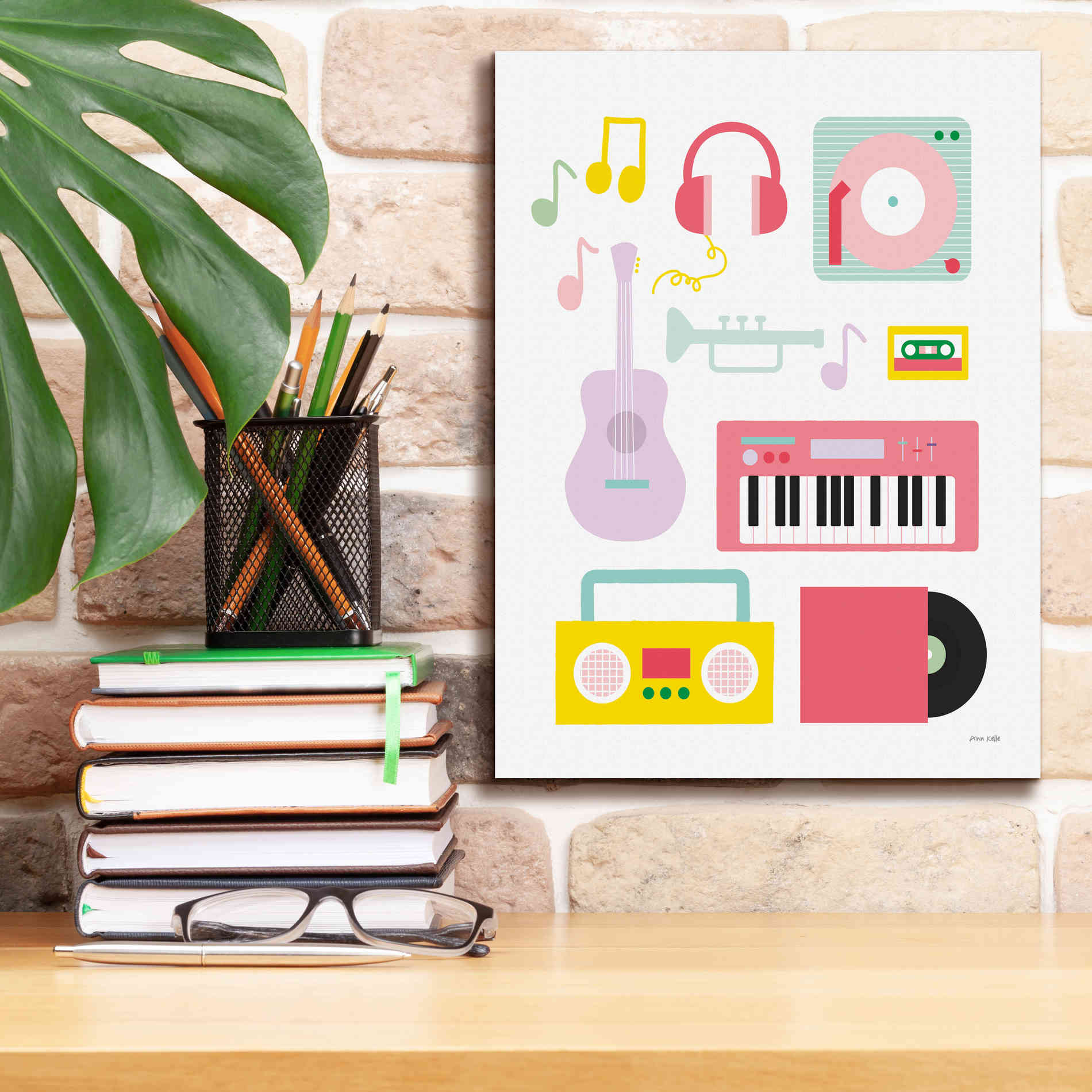 'Lets Listen to Music I' by Ann Kelle Designs, Canvas Wall Art,12 x 16