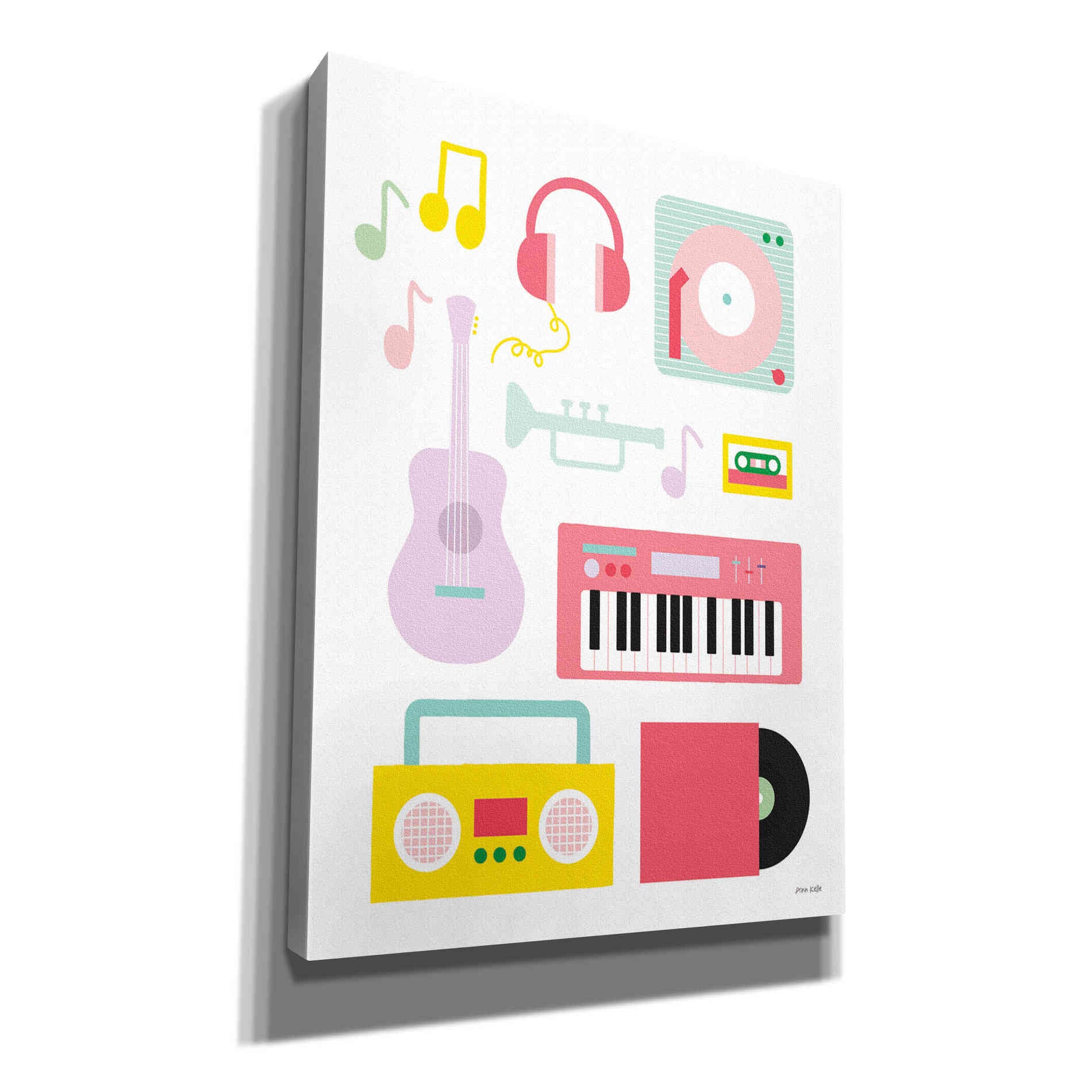 'Lets Listen to Music I' by Ann Kelle Designs, Canvas Wall Art,12x16x1.1x0,20x24x1.1x0,26x30x1.74x0,40x54x1.74x0