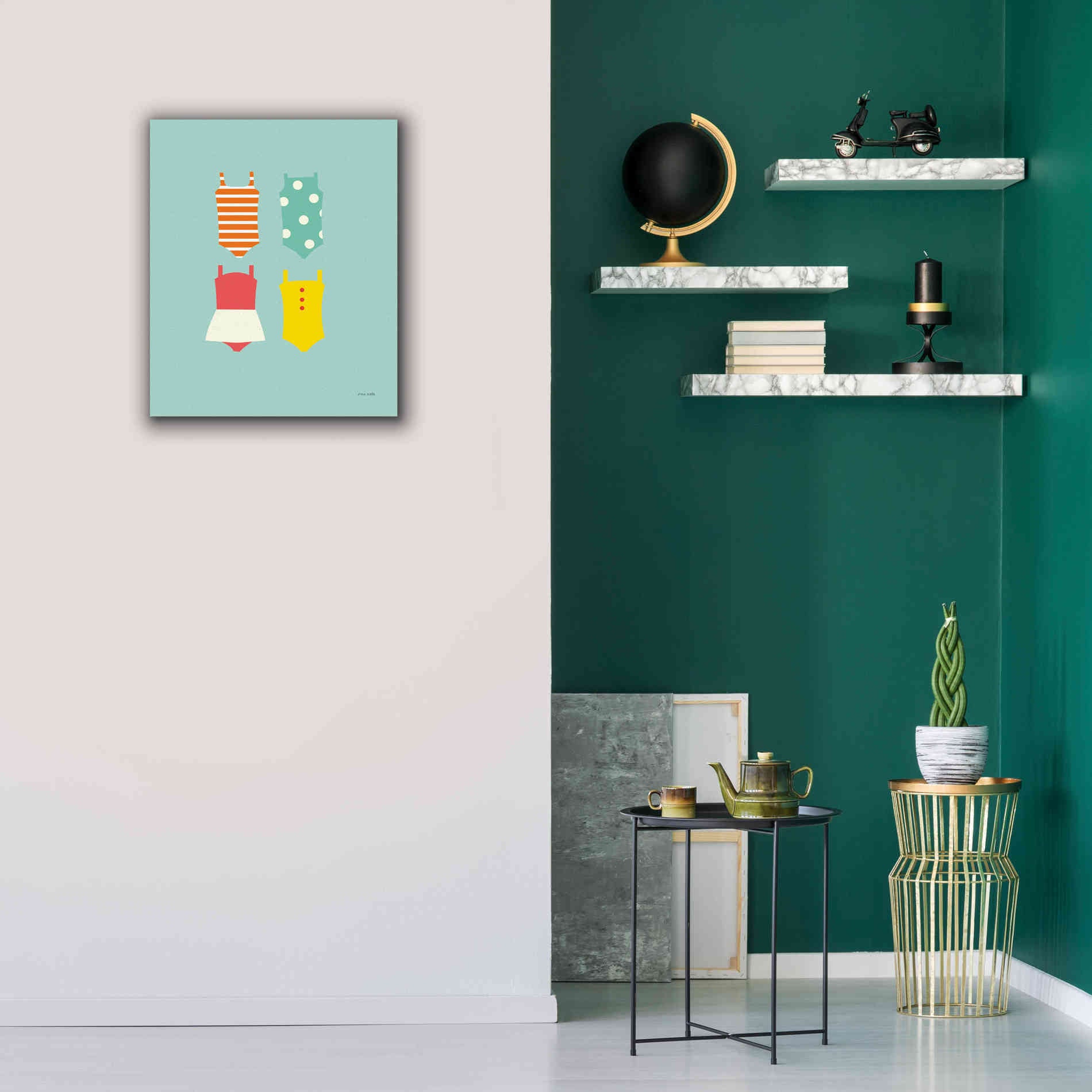 'Bahting Suits Galore II Blue' by Ann Kelle Designs, Canvas Wall Art,20 x 24