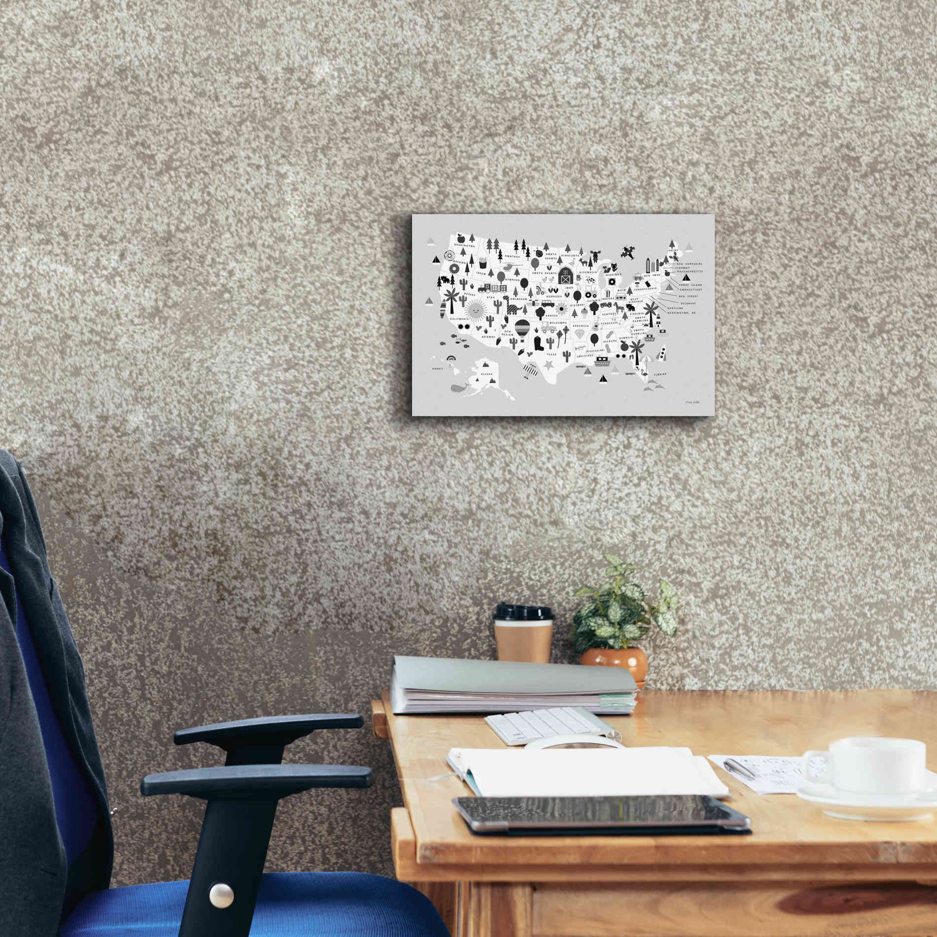 'Fun USA Map BW' by Ann Kelle Designs, Canvas Wall Art,18 x 12