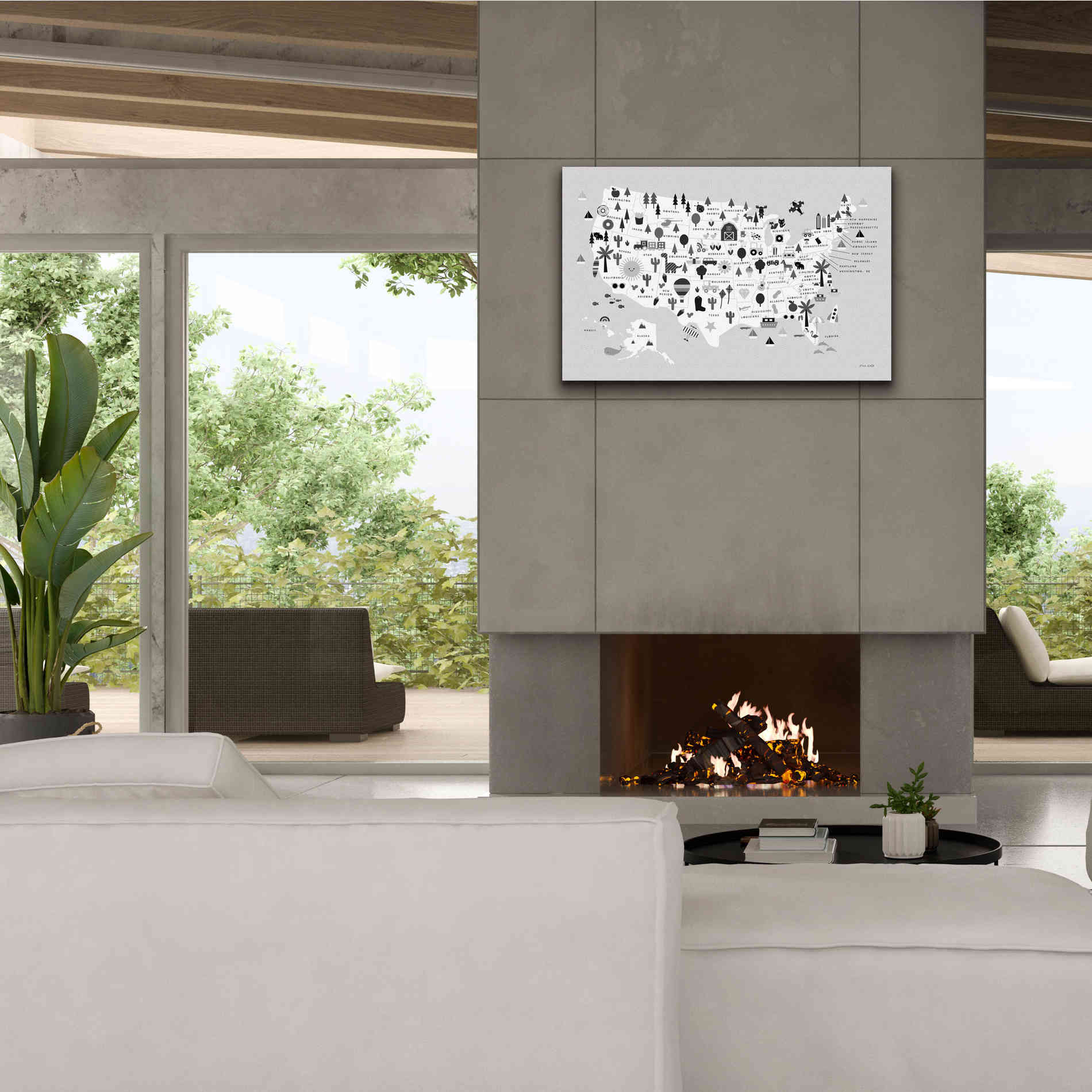 'Fun USA Map BW' by Ann Kelle Designs, Canvas Wall Art,40 x 26