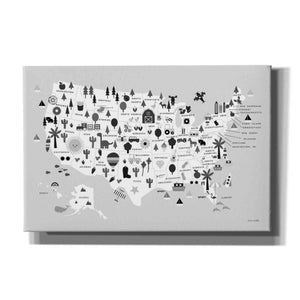 'Fun USA Map BW' by Ann Kelle Designs, Canvas Wall Art,18x12x1.1x0,26x18x1.1x0,40x26x1.74x0,60x40x1.74x0