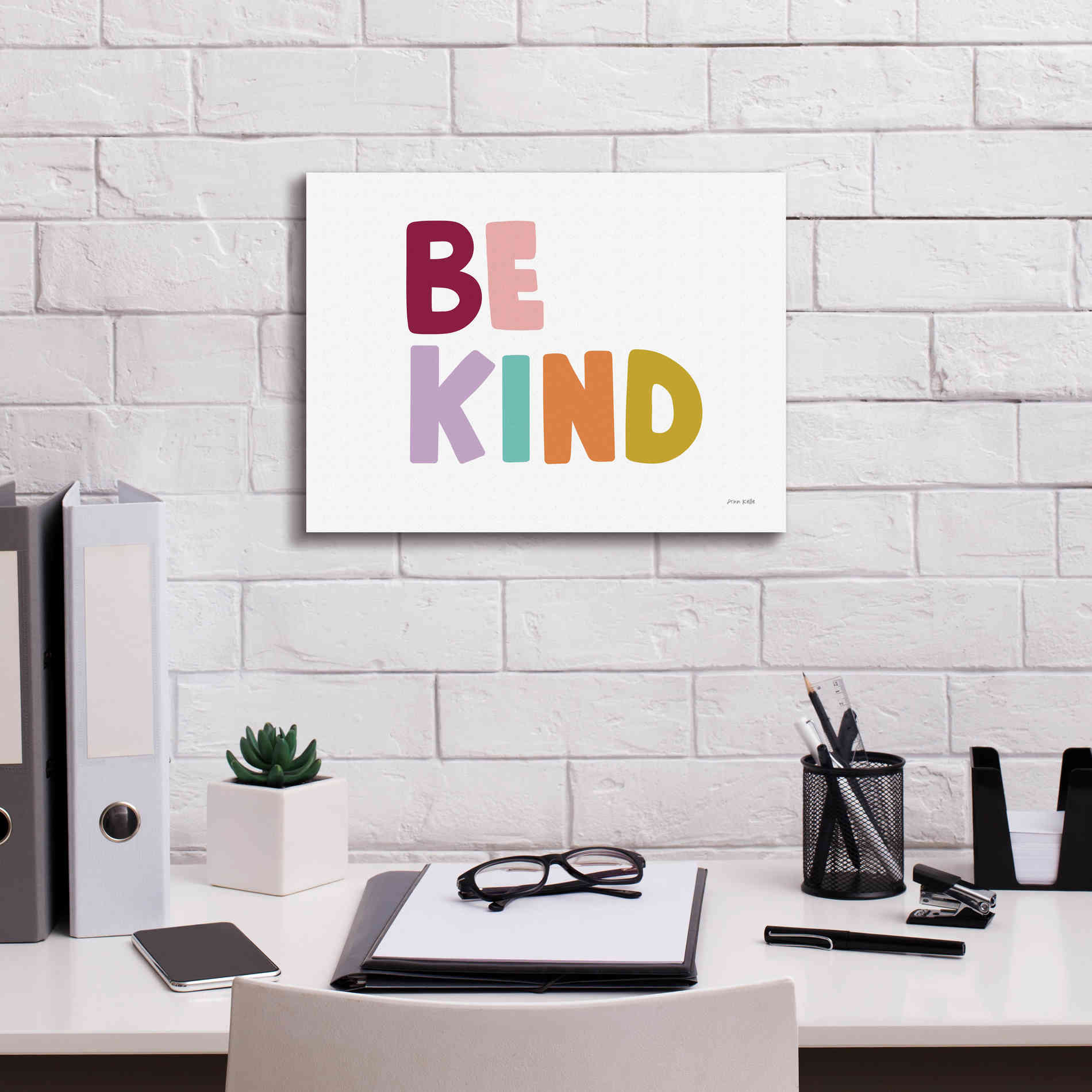 'Be Kind Pastel' by Ann Kelle Designs, Canvas Wall Art,16 x 12