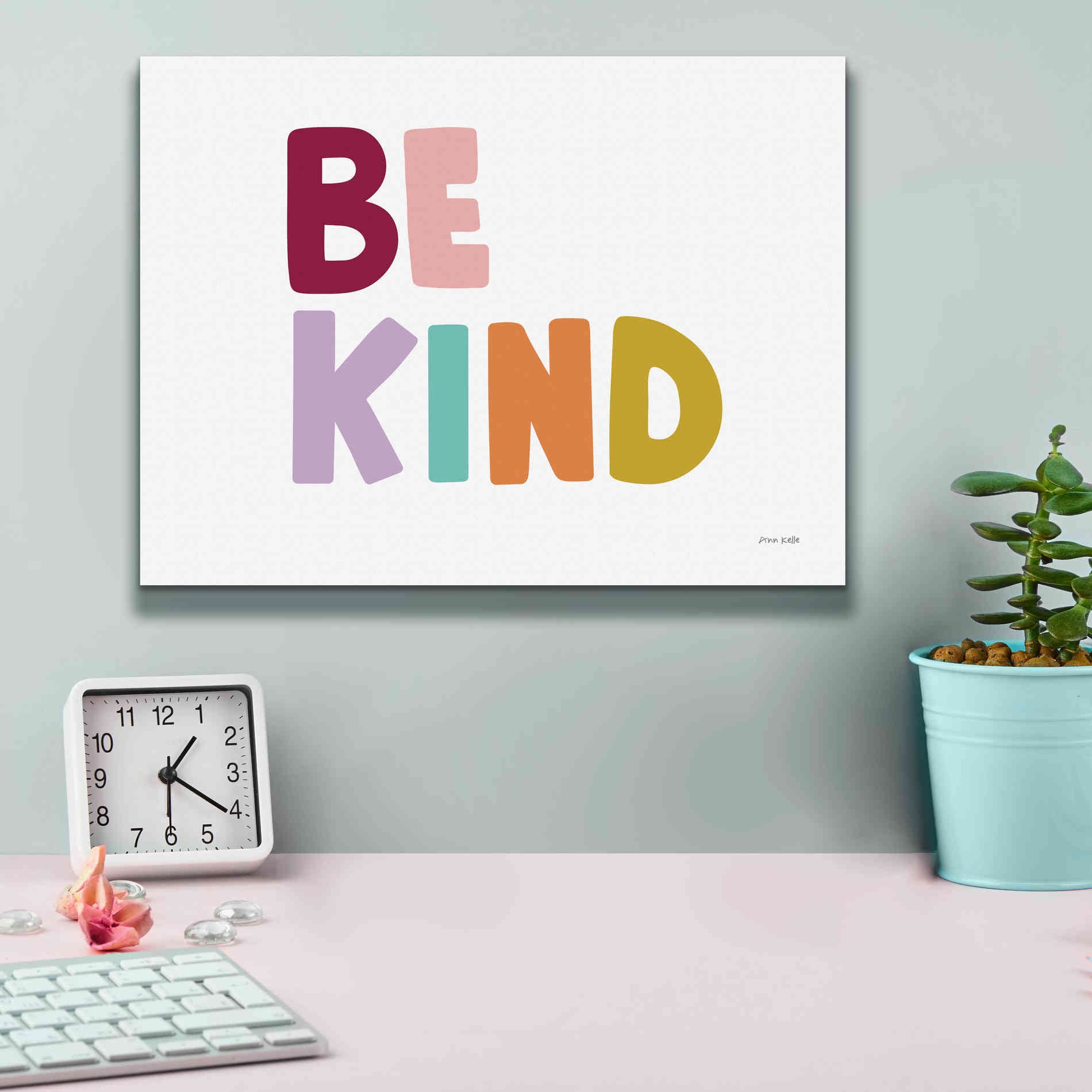 'Be Kind Pastel' by Ann Kelle Designs, Canvas Wall Art,16 x 12