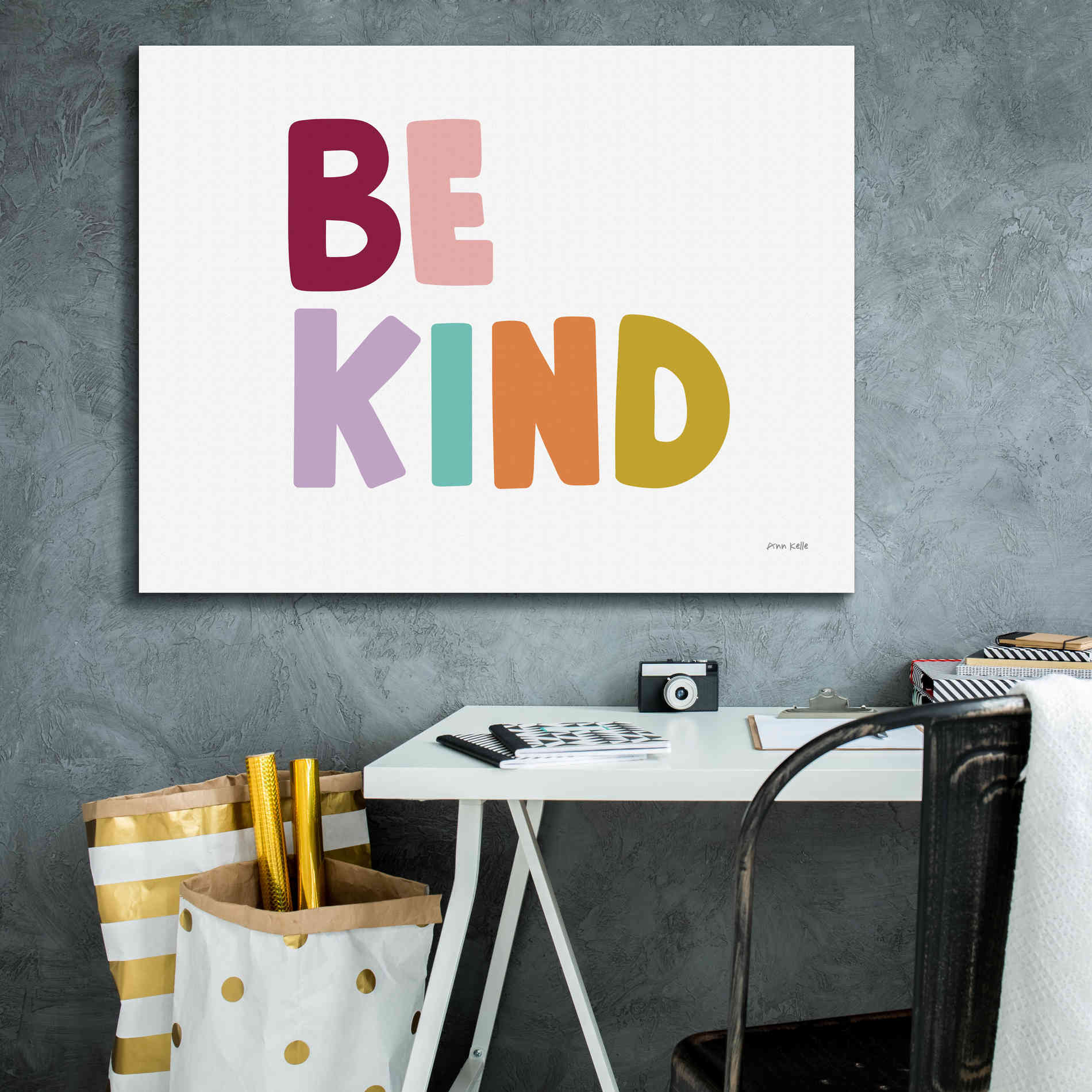 'Be Kind Pastel' by Ann Kelle Designs, Canvas Wall Art,34 x 26