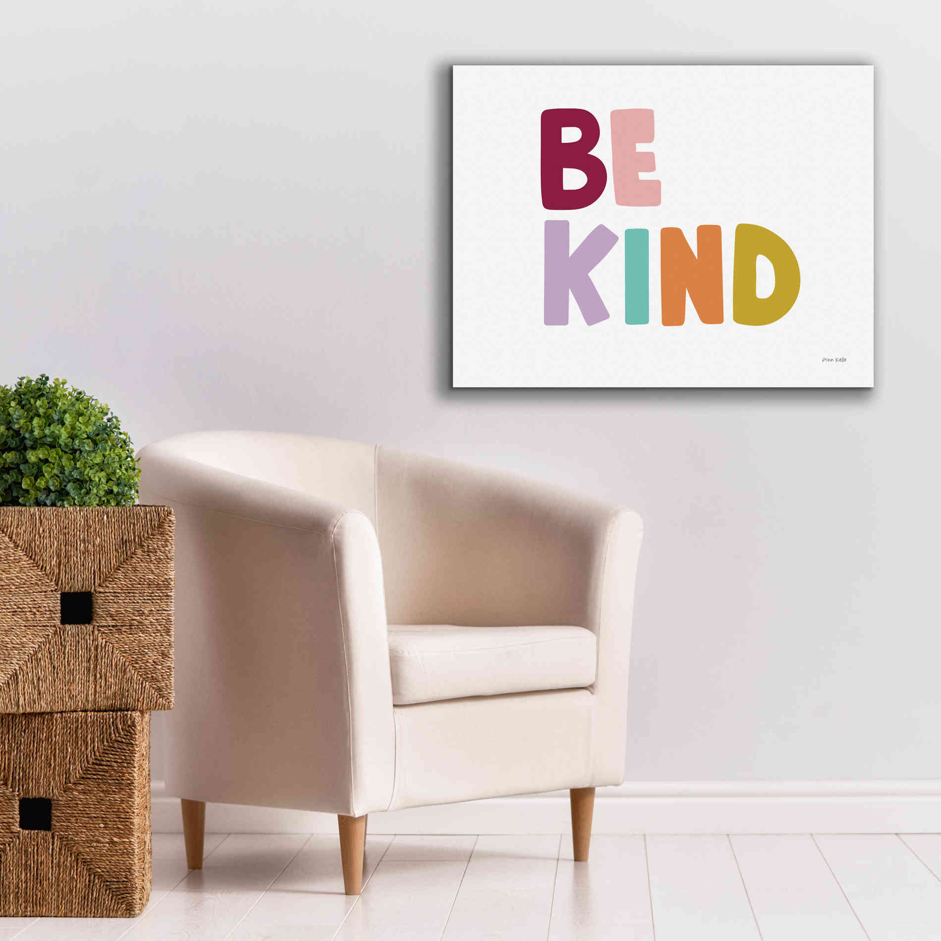 'Be Kind Pastel' by Ann Kelle Designs, Canvas Wall Art,34 x 26