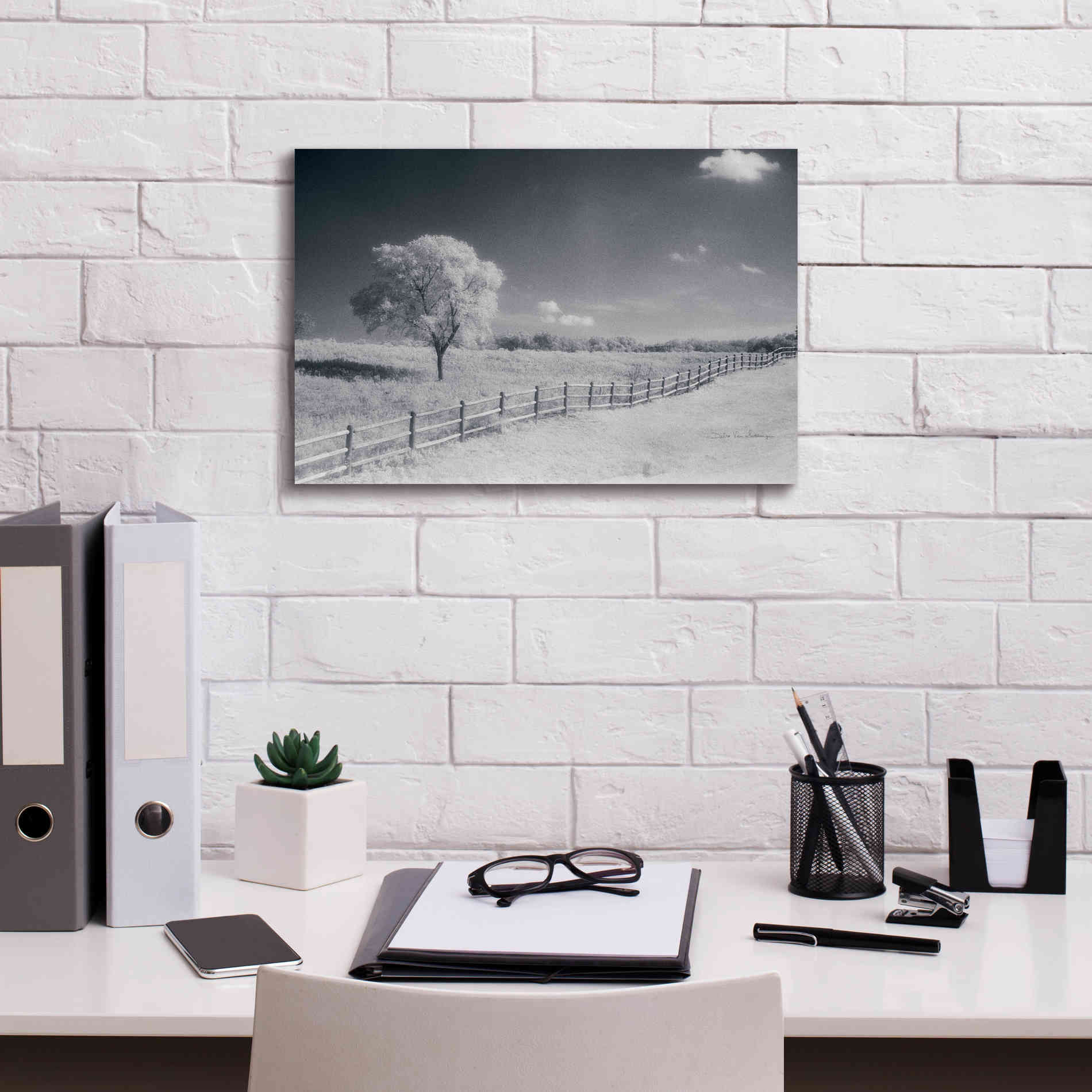 'Trees Fence I' by Debra Van Swearingen, Canvas Wall Art,18 x 12