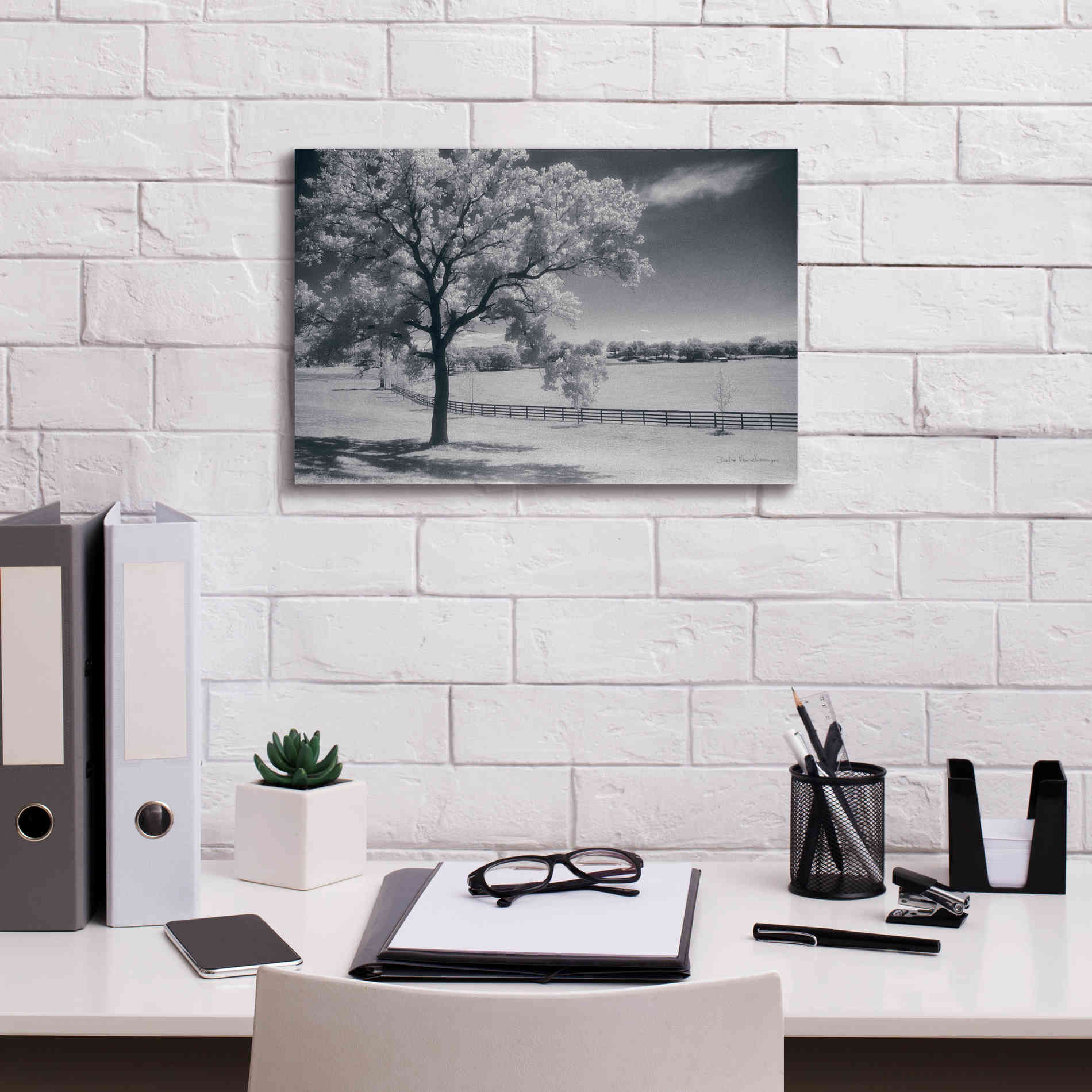 'Trees Fence II' by Debra Van Swearingen, Canvas Wall Art,18 x 12