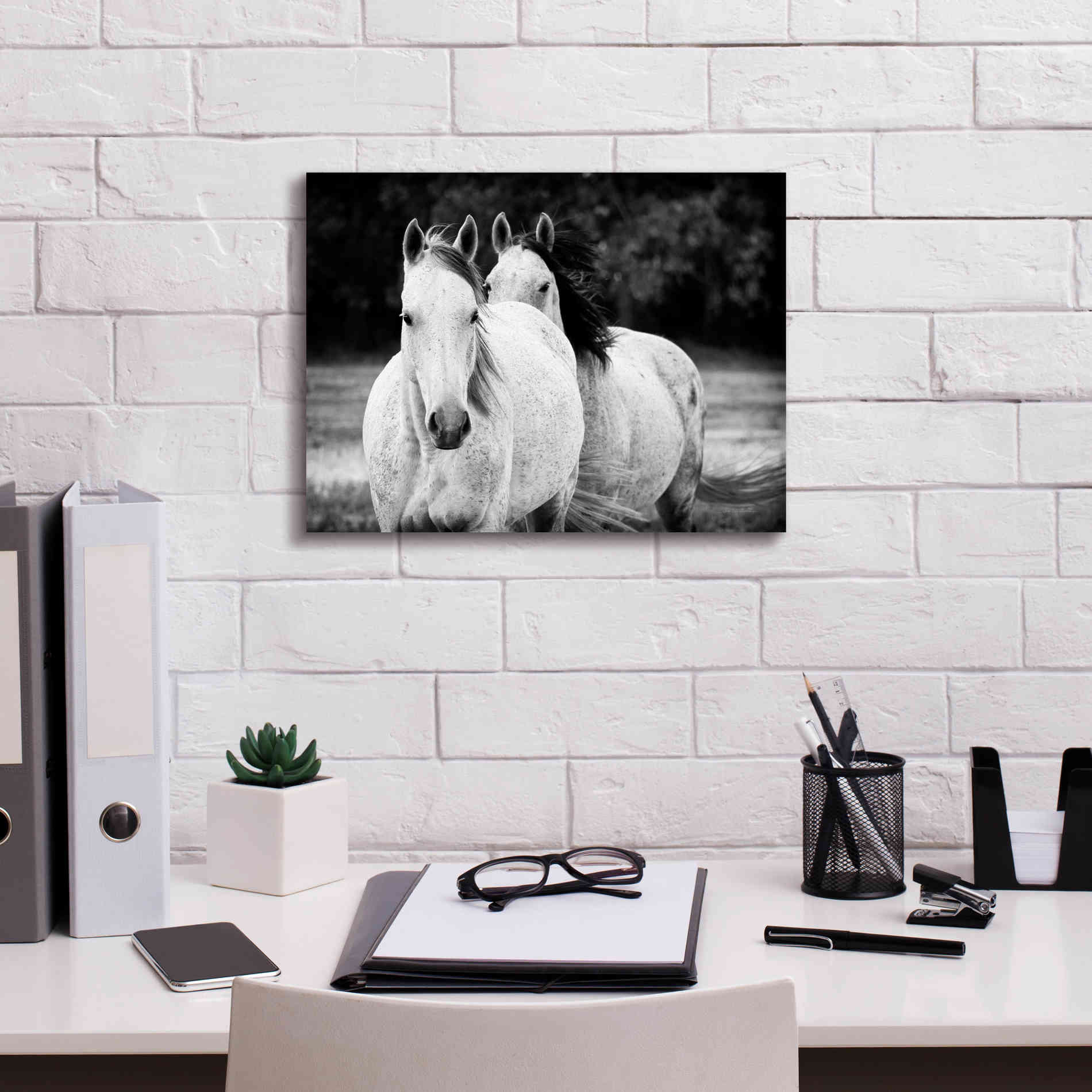 'Two Wild Horses BW' by Debra Van Swearingen, Canvas Wall Art,16 x 12