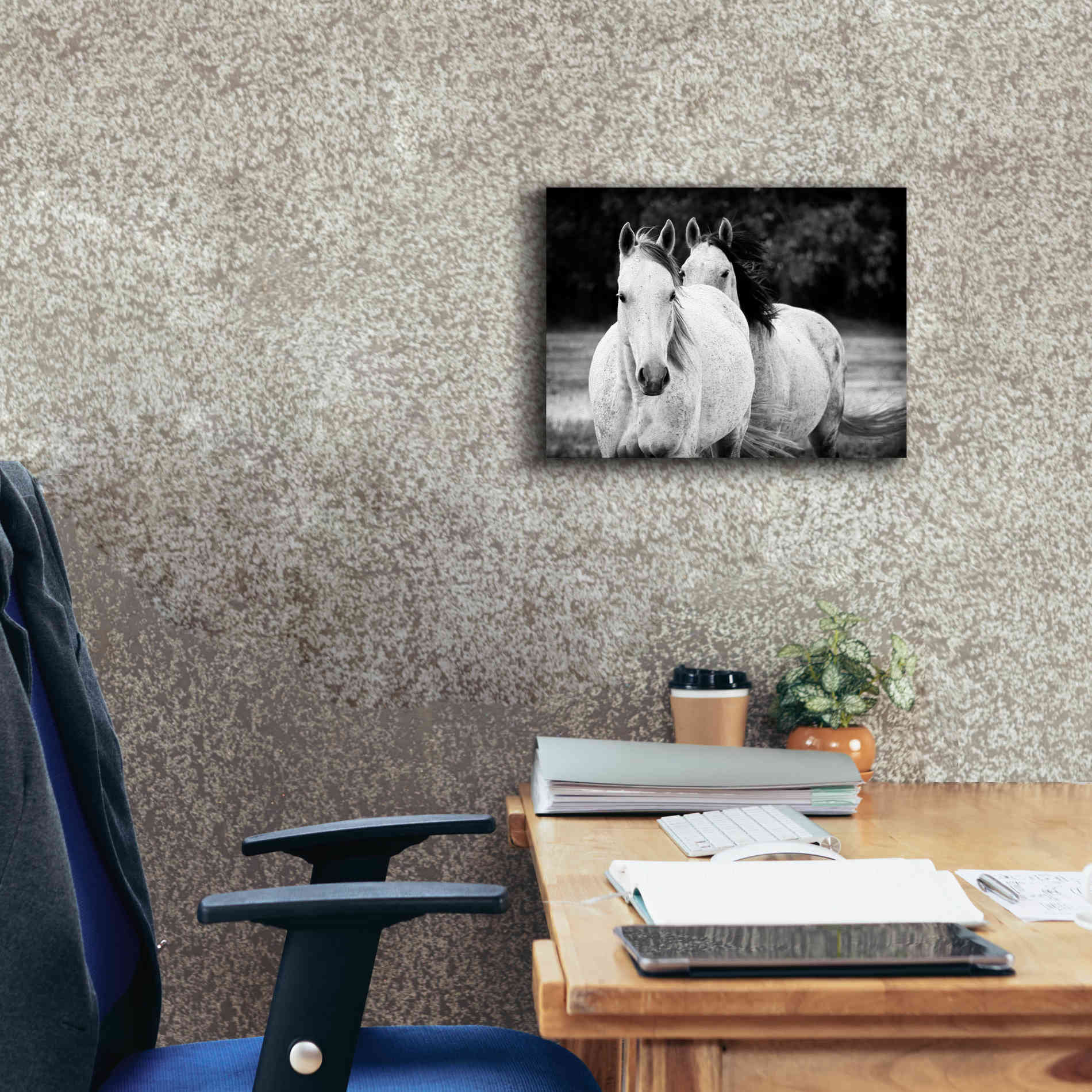 'Two Wild Horses BW' by Debra Van Swearingen, Canvas Wall Art,16 x 12